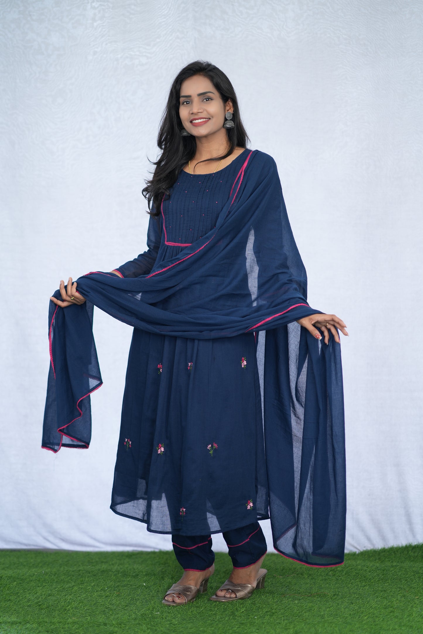 Blue Color Mul Cotton 3 Piece Set With Embroidery Work and Complete Lining