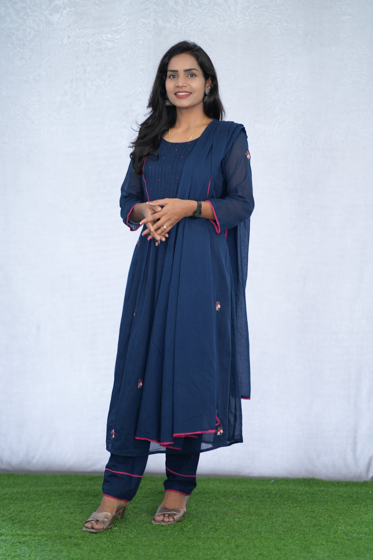 Blue Color Mul Cotton 3 Piece Set With Embroidery Work and Complete Lining