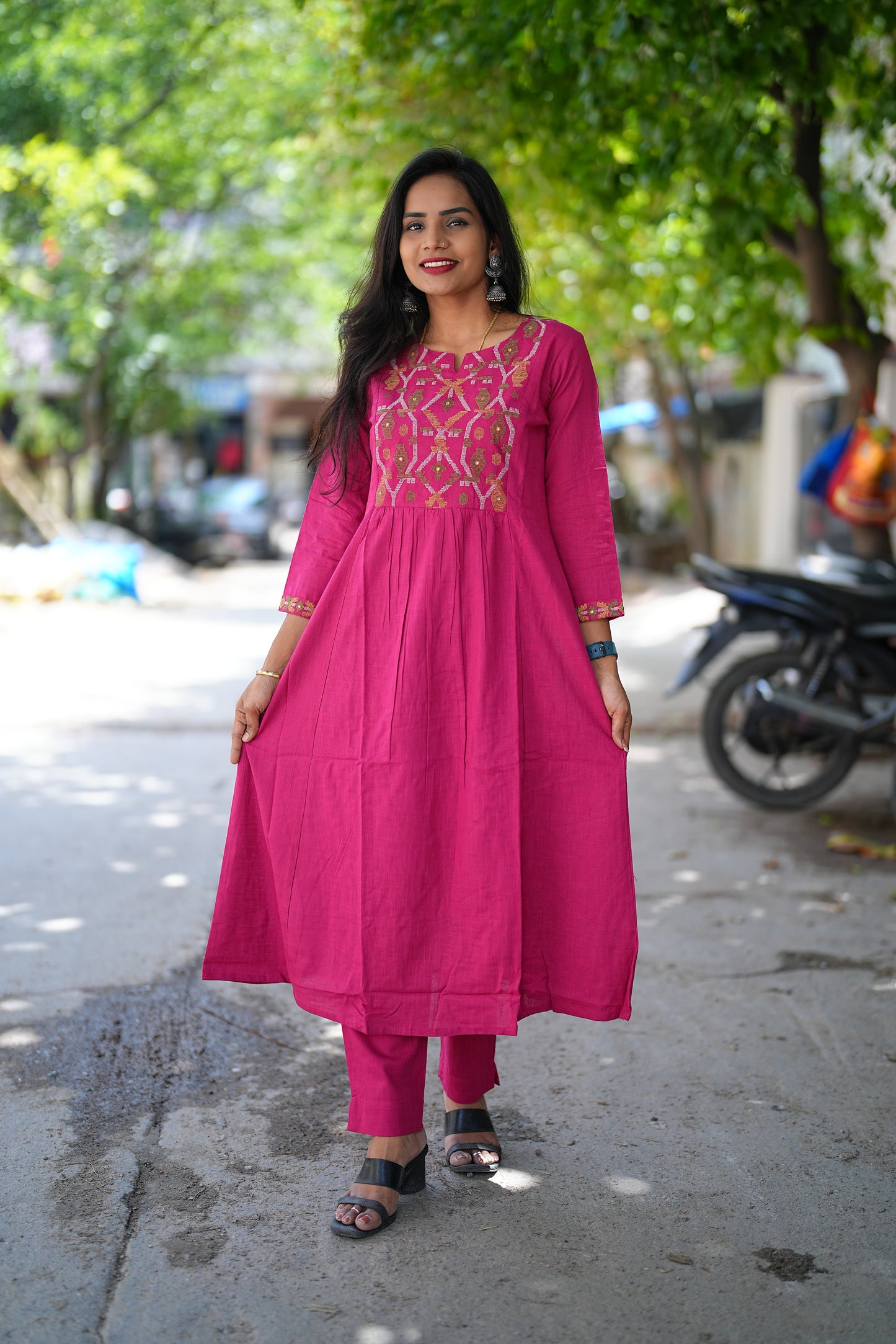 Pink Color Jaipur cotton 3 Piece Set With Thread Work