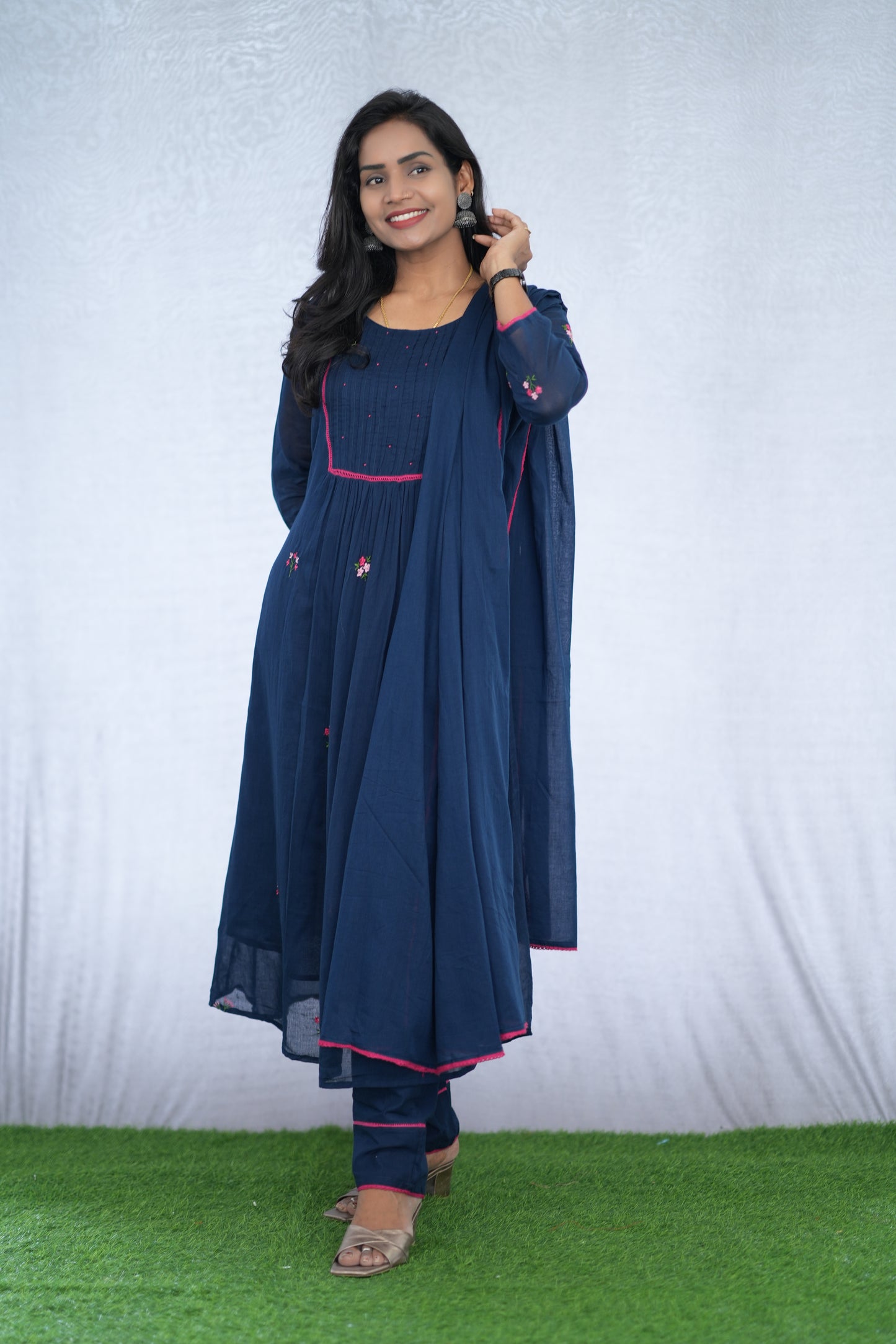 Blue Color Mul Cotton 3 Piece Set With Embroidery Work and Complete Lining