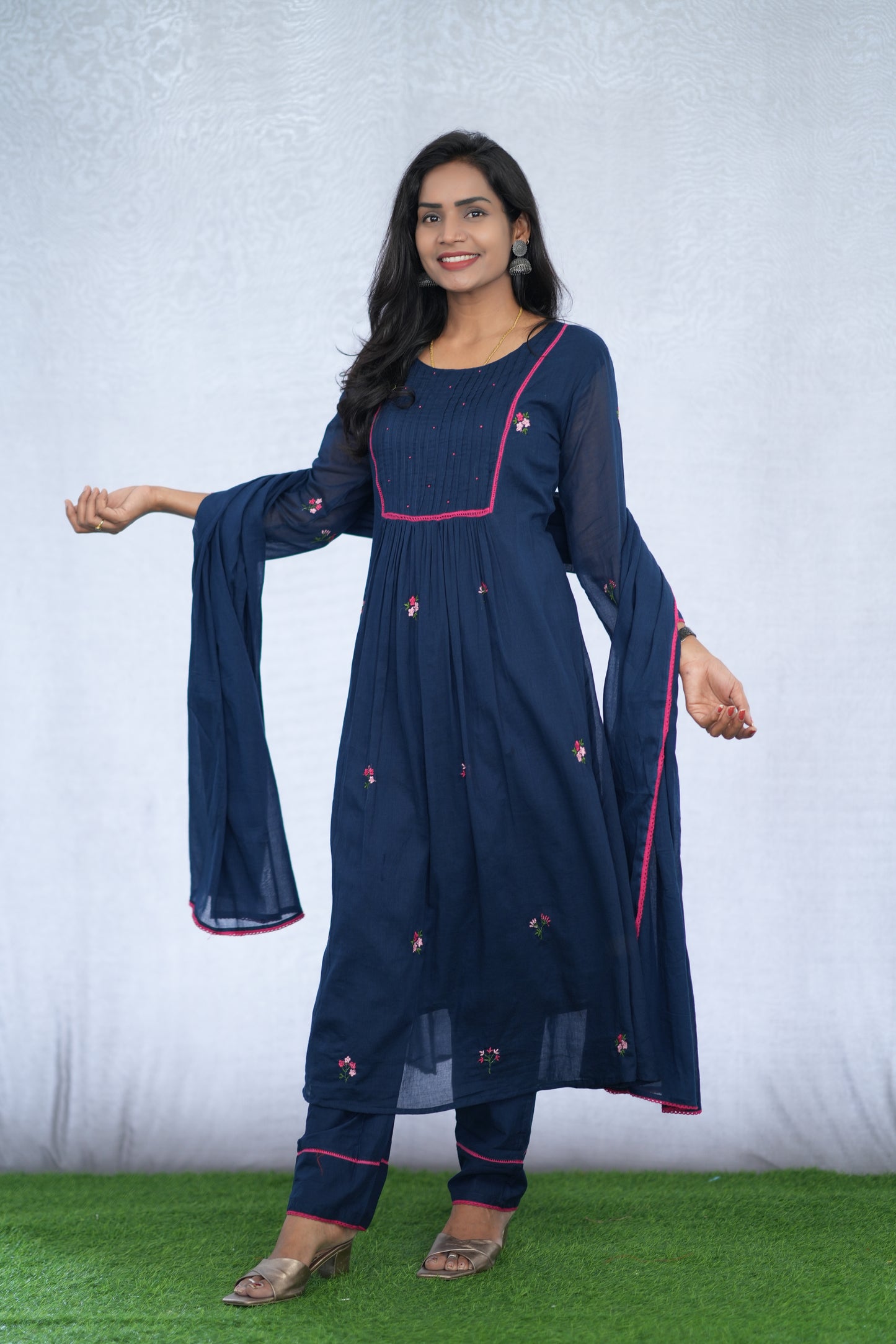 Blue Color Mul Cotton 3 Piece Set With Embroidery Work and Complete Lining