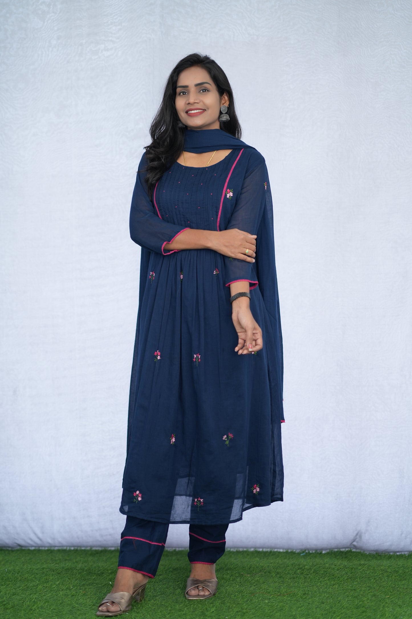 Blue Color Mul Cotton 3 Piece Set With Embroidery Work and Complete Lining