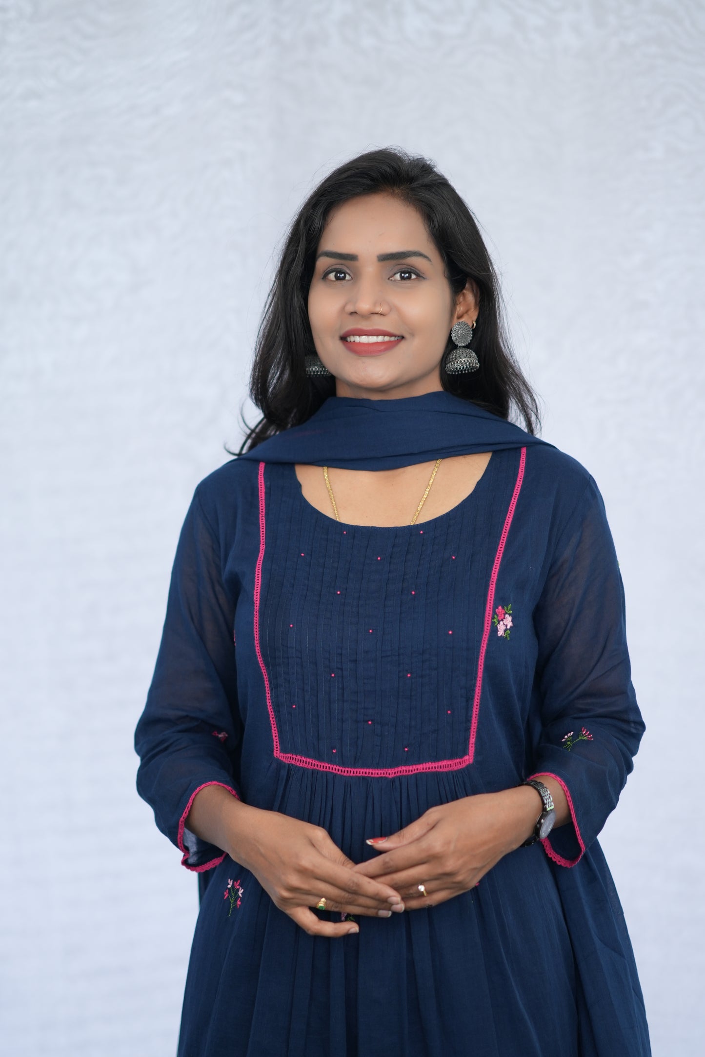 Blue Color Mul Cotton 3 Piece Set With Embroidery Work and Complete Lining