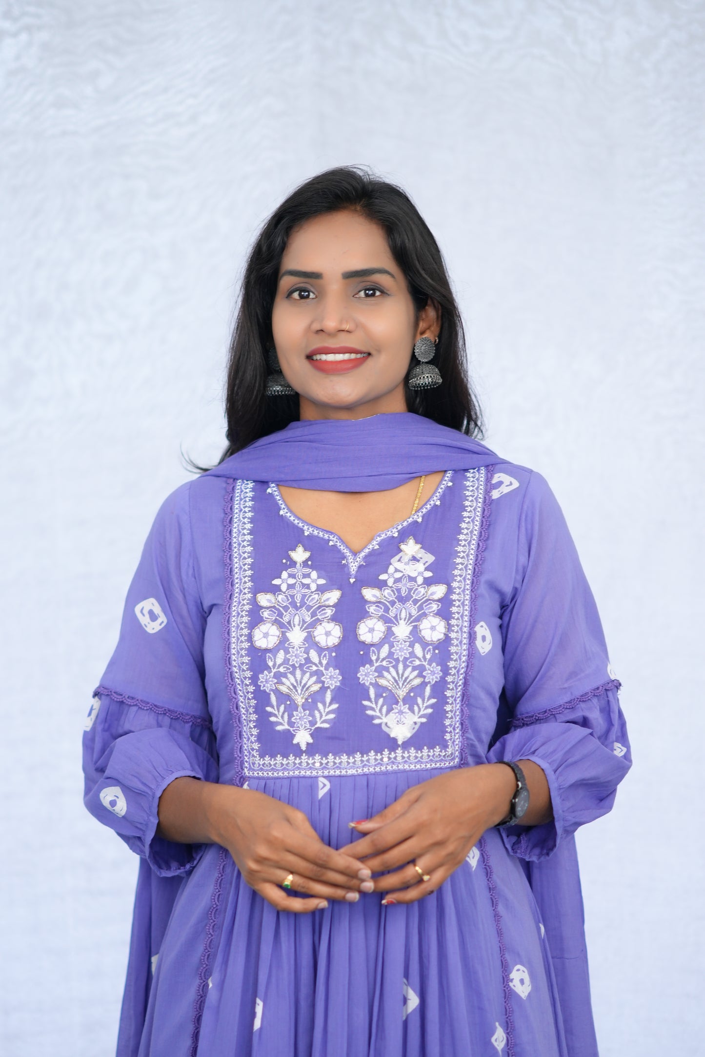 Lavender Color Mul cotton 3 Piece Set with embroidery work and complete lining
