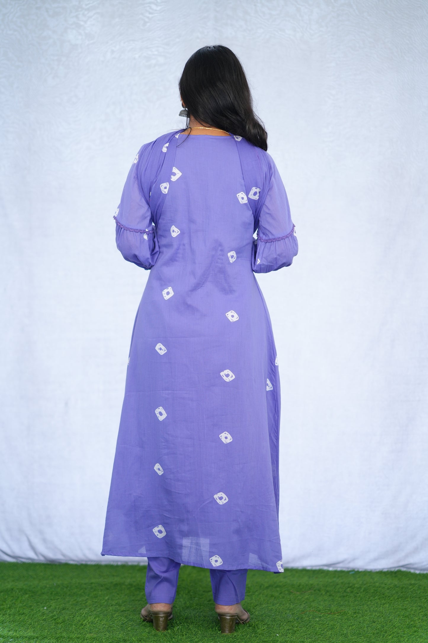 Lavender Color Mul cotton 3 Piece Set with embroidery work and complete lining