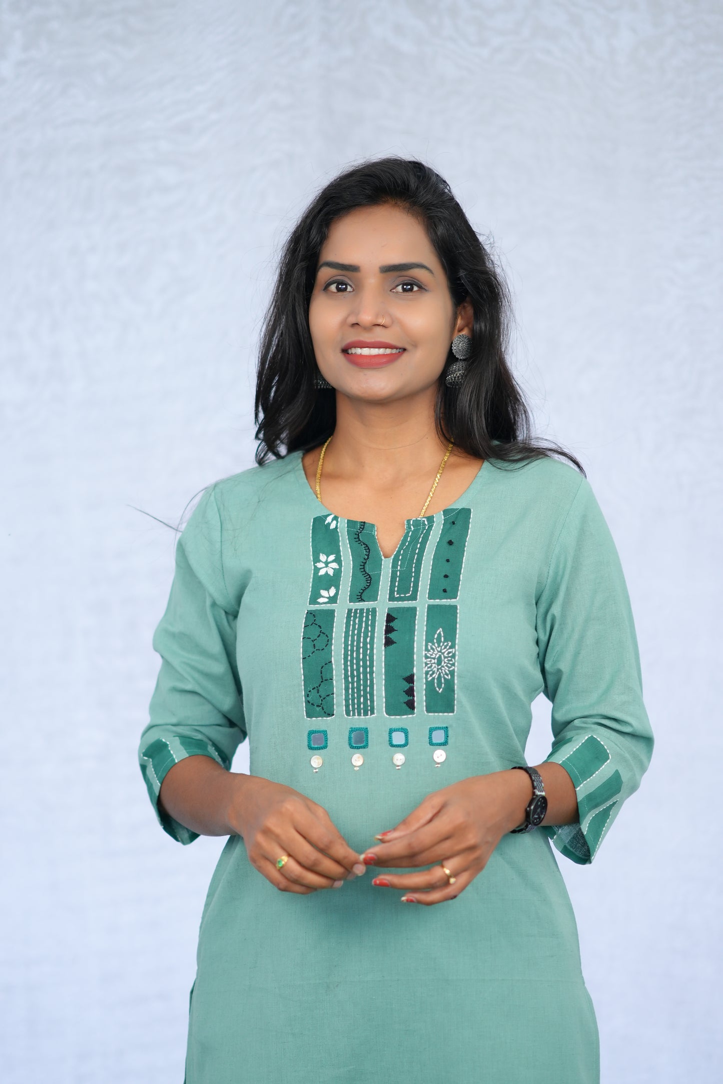 Mint Green Jaipur Slub Cotton Stylish Office Wear Cord Set with embroidery Work