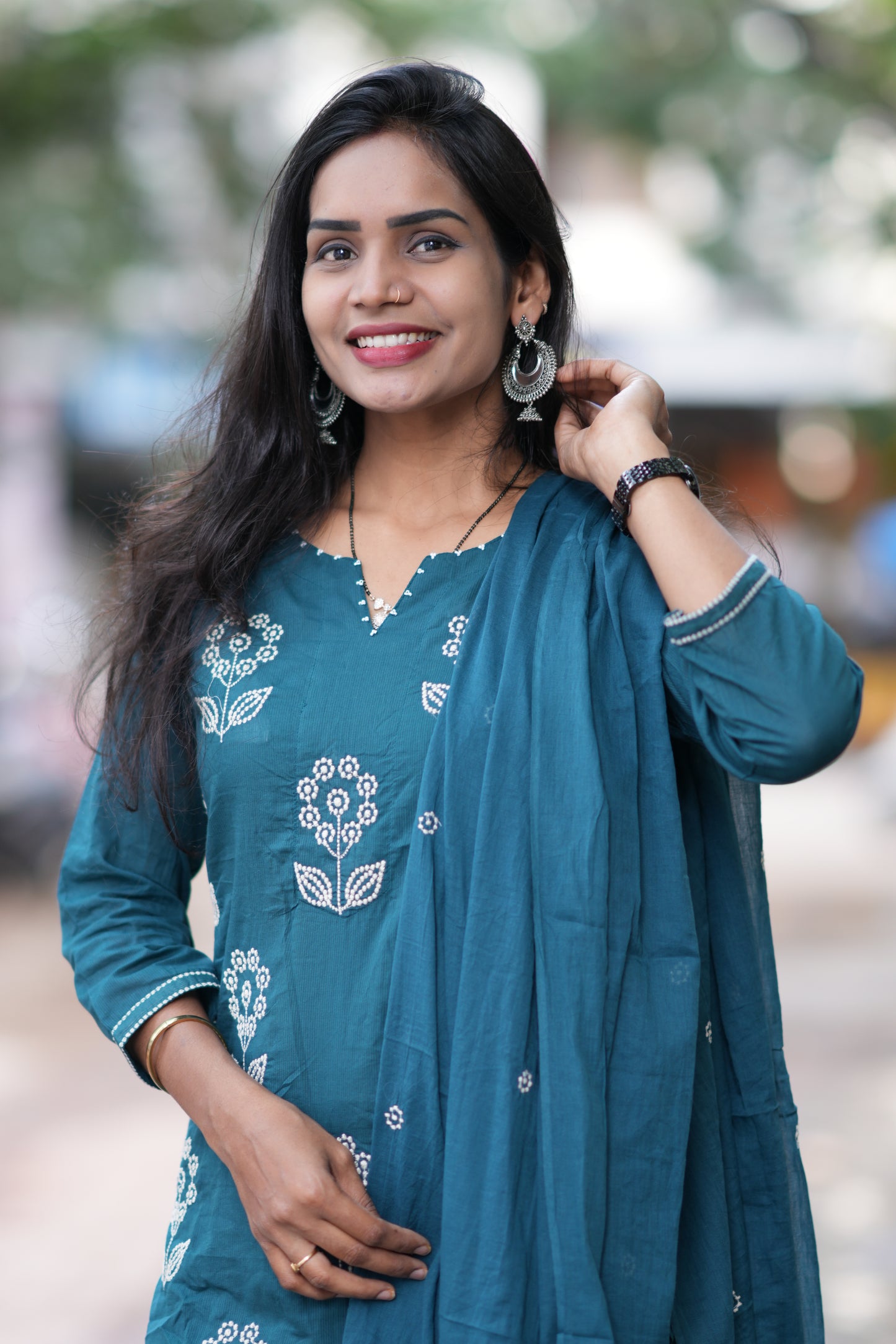 Russian Green Color Mul Cotton 3 Piece Set With Thread Work