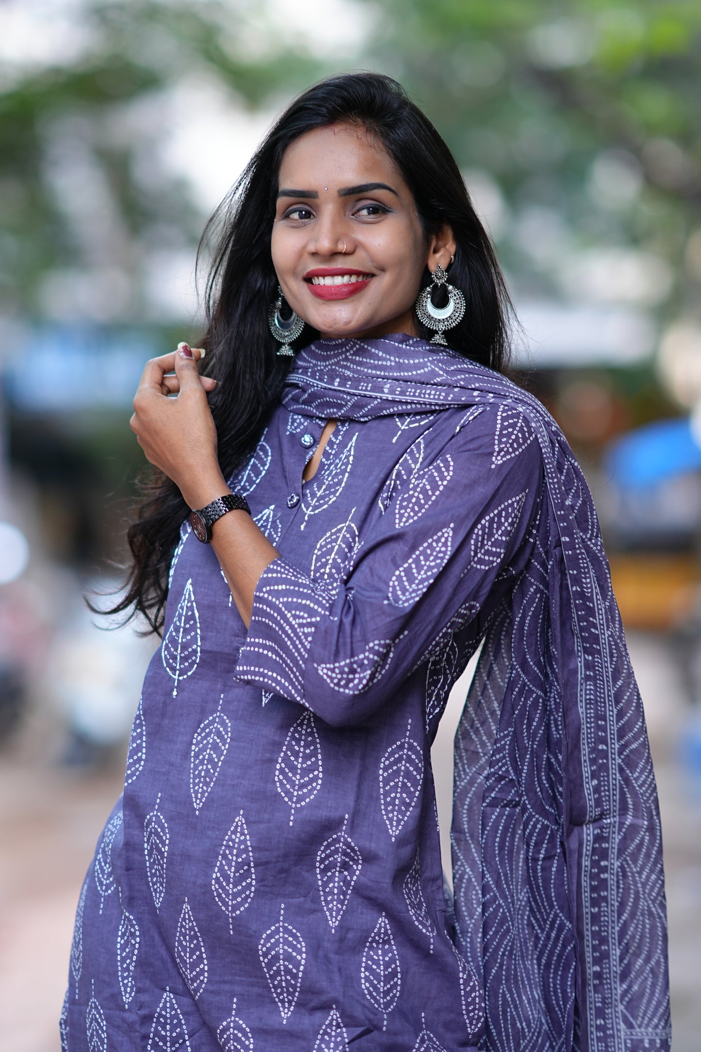 Lavender Color Jaipuri Cotton 3 Piece Set With Kantha Work and Complete Lining