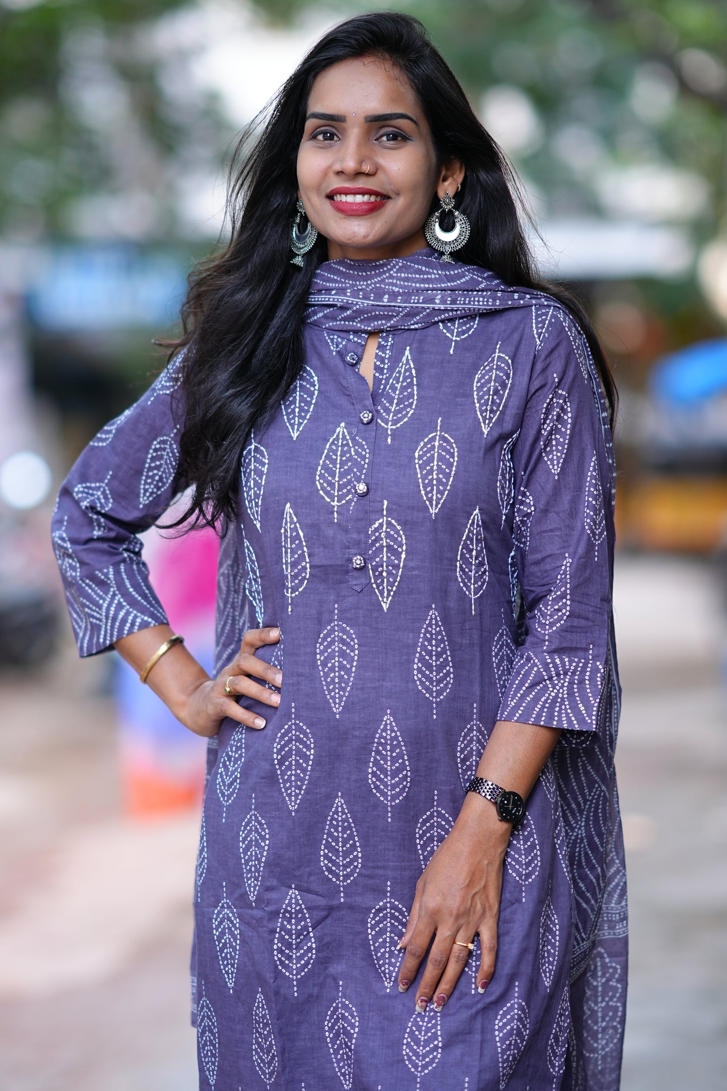 Lavender Color Jaipuri Cotton 3 Piece Set With Kantha Work and Complete Lining