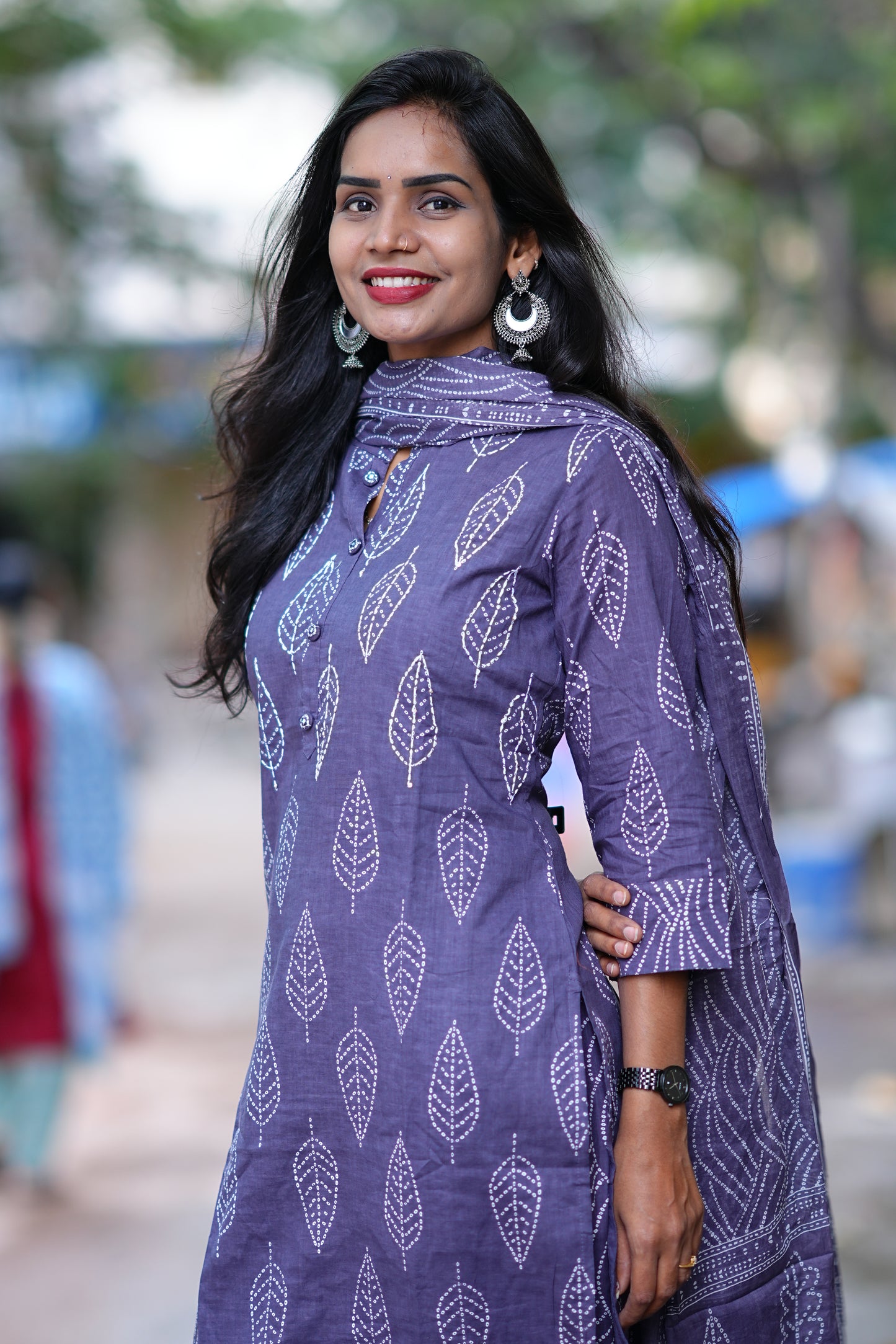 Lavender Color Jaipuri Cotton 3 Piece Set With Kantha Work and Complete Lining