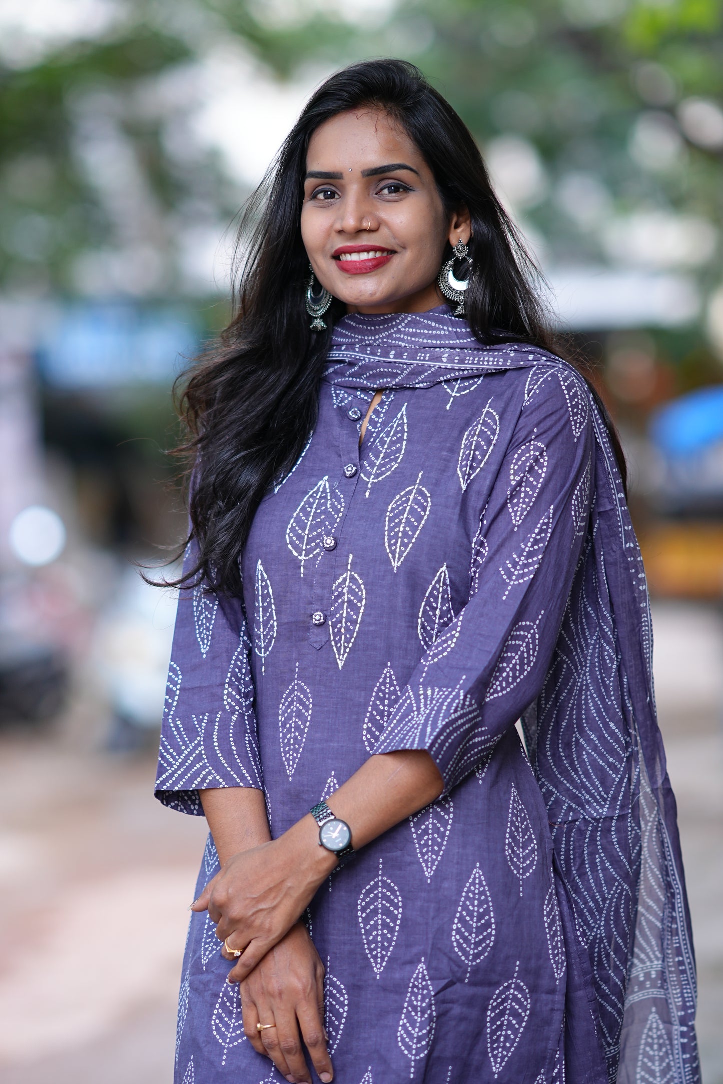 Lavender Color Jaipuri Cotton 3 Piece Set With Kantha Work and Complete Lining