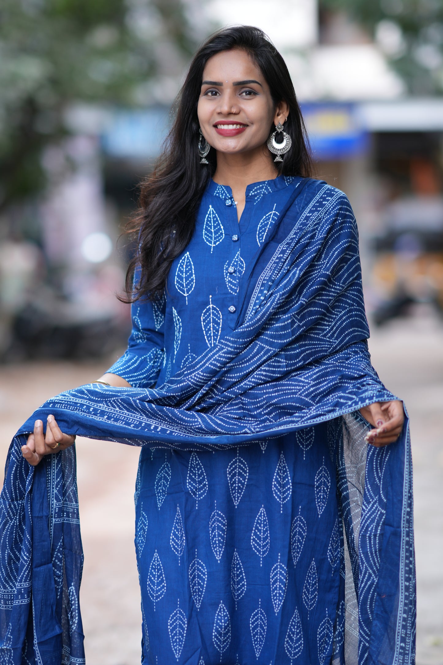 indigo Blue Color Jaipuri Cotton 3 Piece Set With Kantha Work and Complete Lining