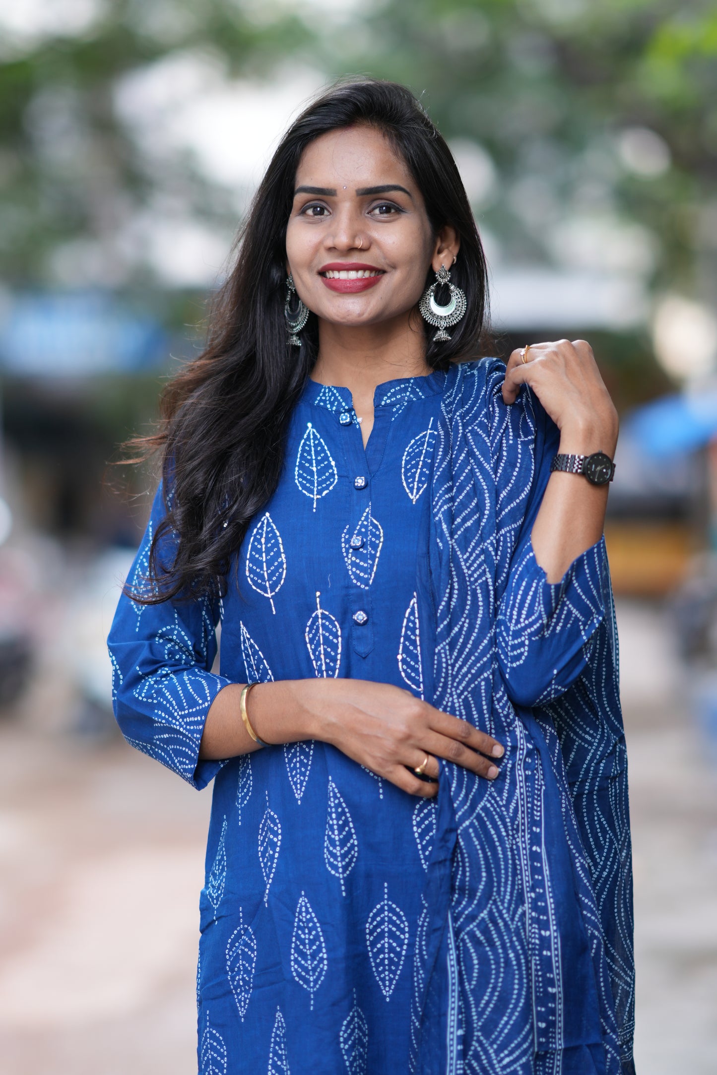 indigo Blue Color Jaipuri Cotton 3 Piece Set With Kantha Work and Complete Lining