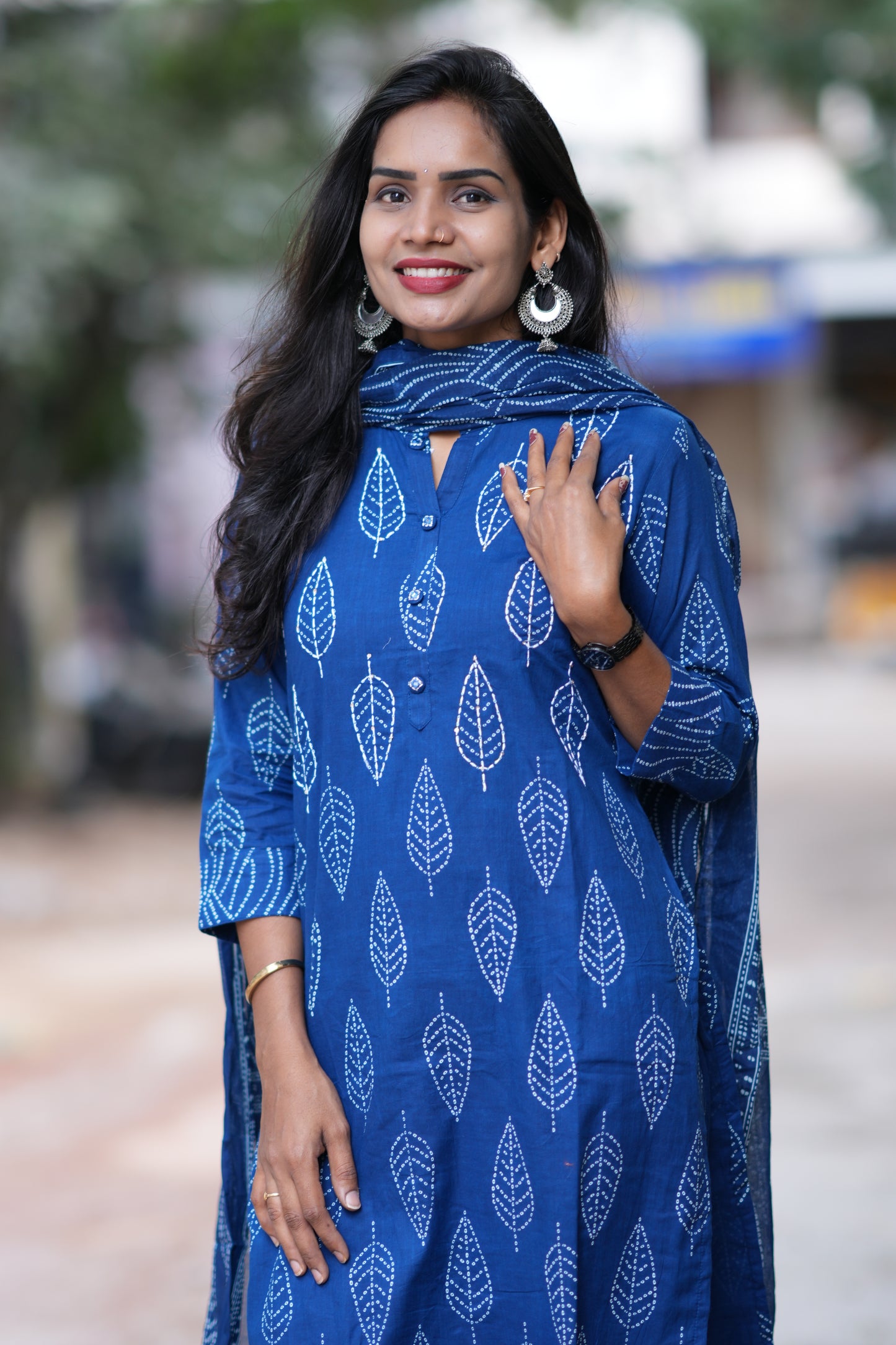 indigo Blue Color Jaipuri Cotton 3 Piece Set With Kantha Work and Complete Lining