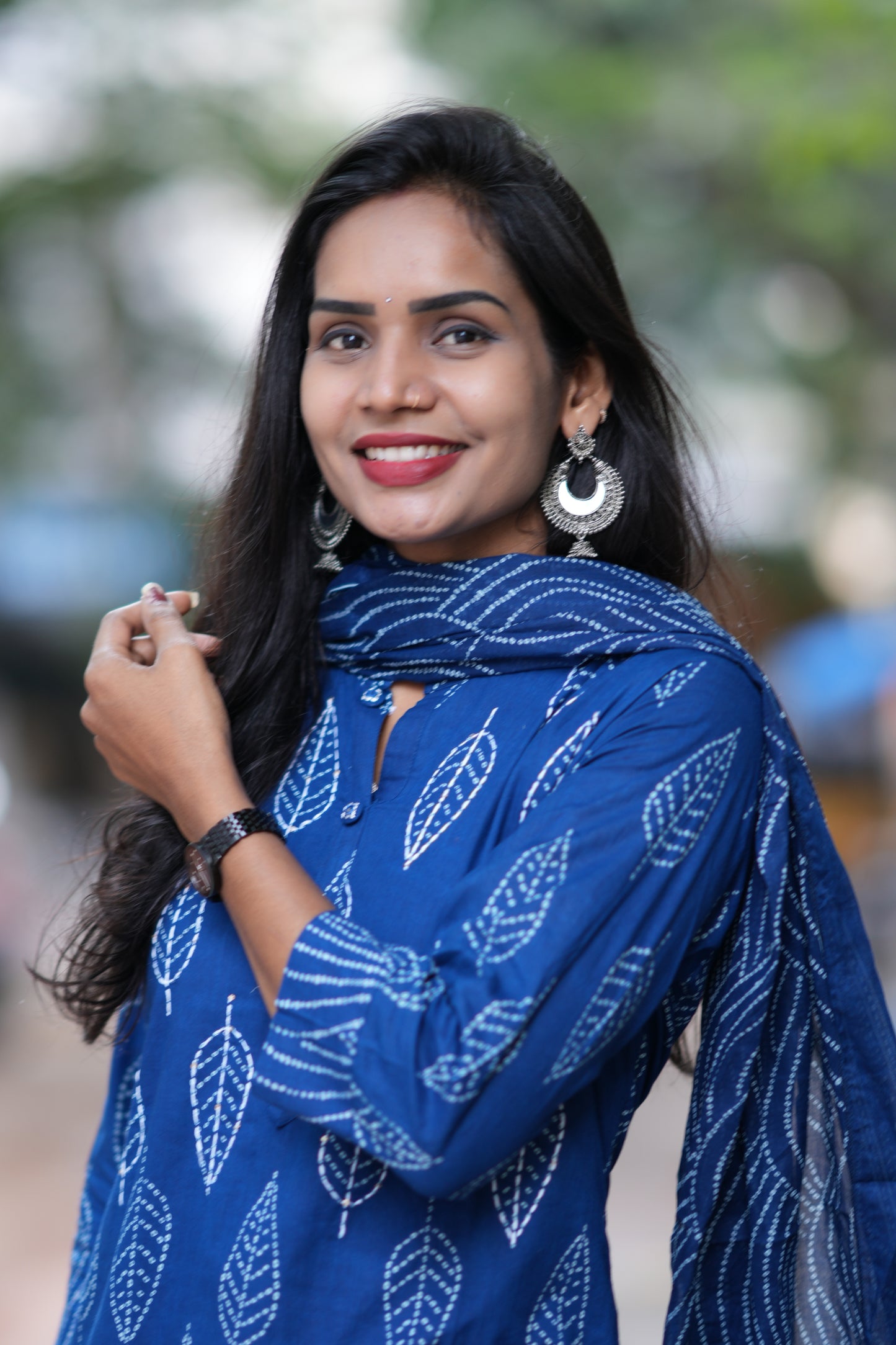 indigo Blue Color Jaipuri Cotton 3 Piece Set With Kantha Work and Complete Lining