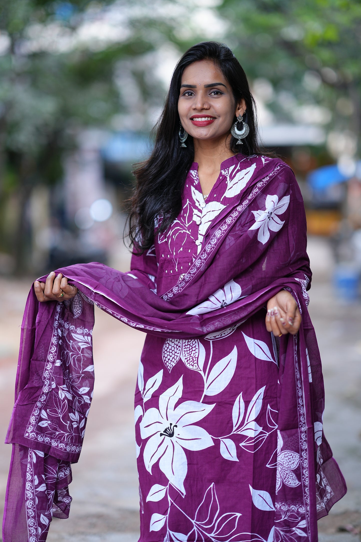 Wine Color Jaipur Cotton 3 Piece Set With Bead Work and Complete Lining