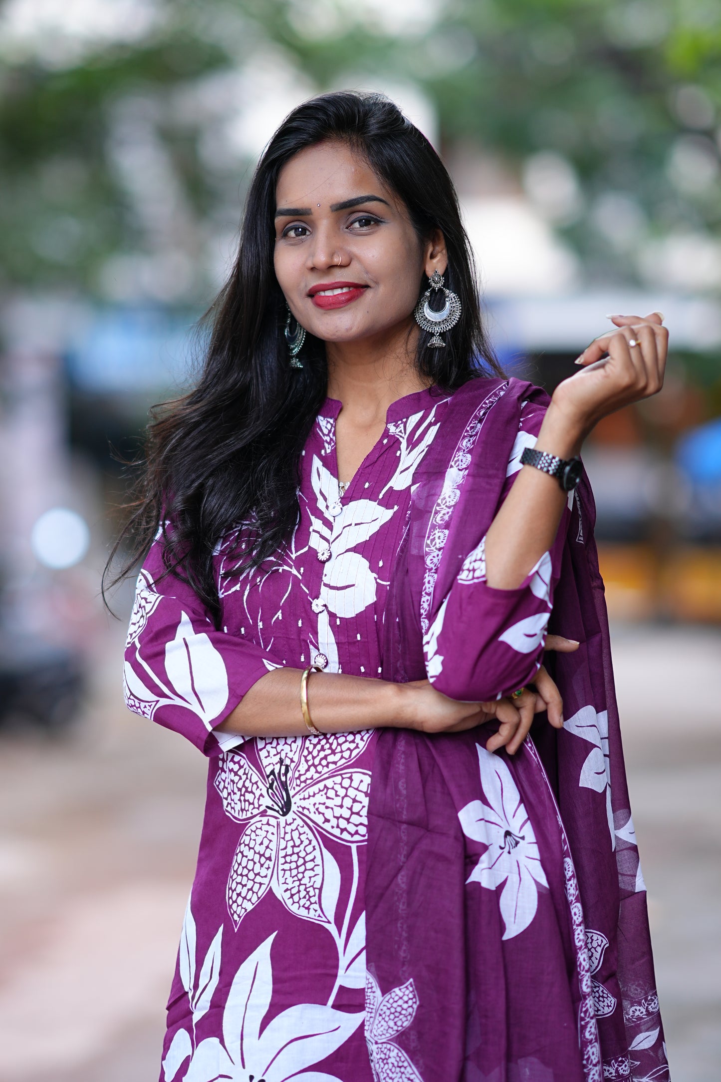 Wine Color Jaipur Cotton 3 Piece Set With Bead Work and Complete Lining