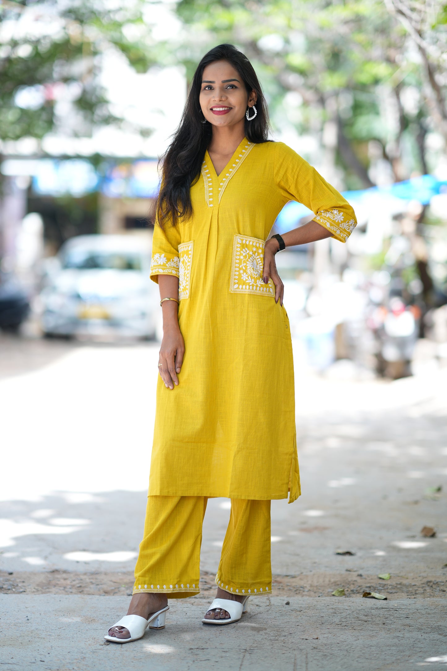 Yellow Color Cordset With Dual Pockets