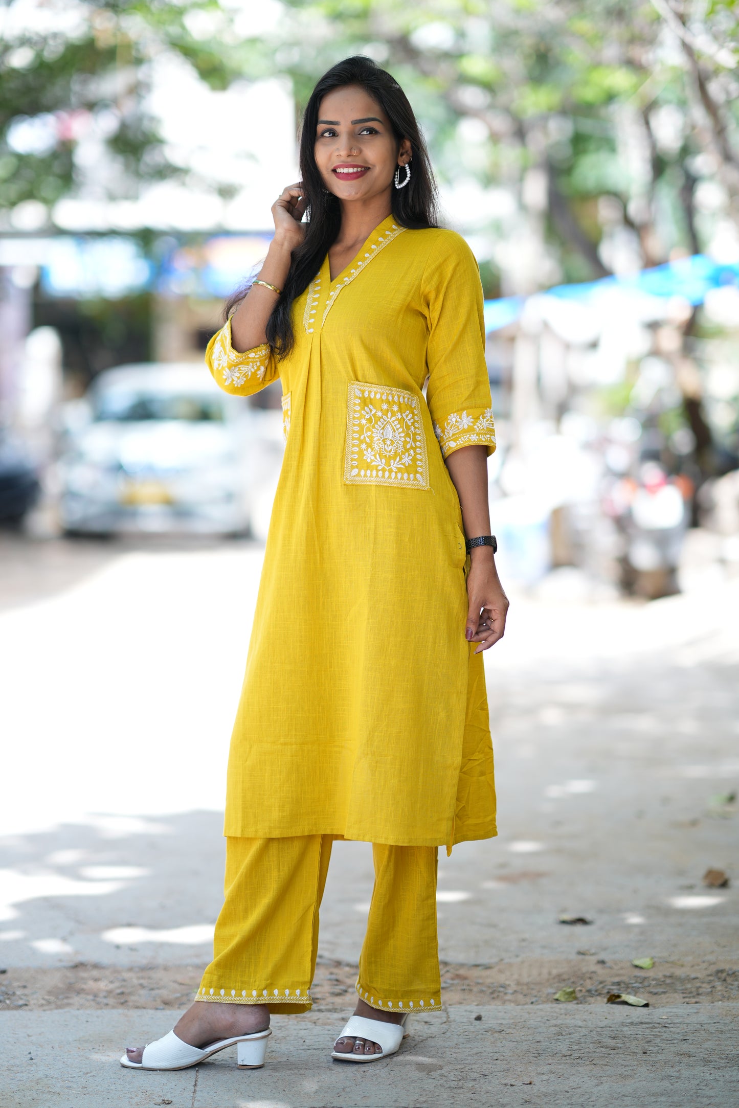 Yellow Color Cordset With Dual Pockets