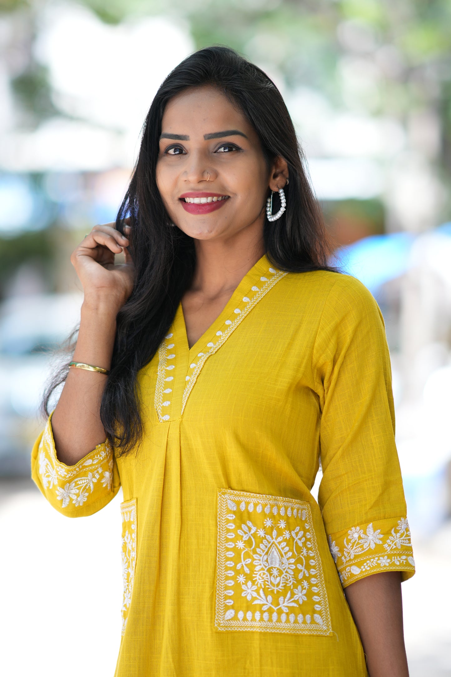 Yellow Color Cordset With Dual Pockets