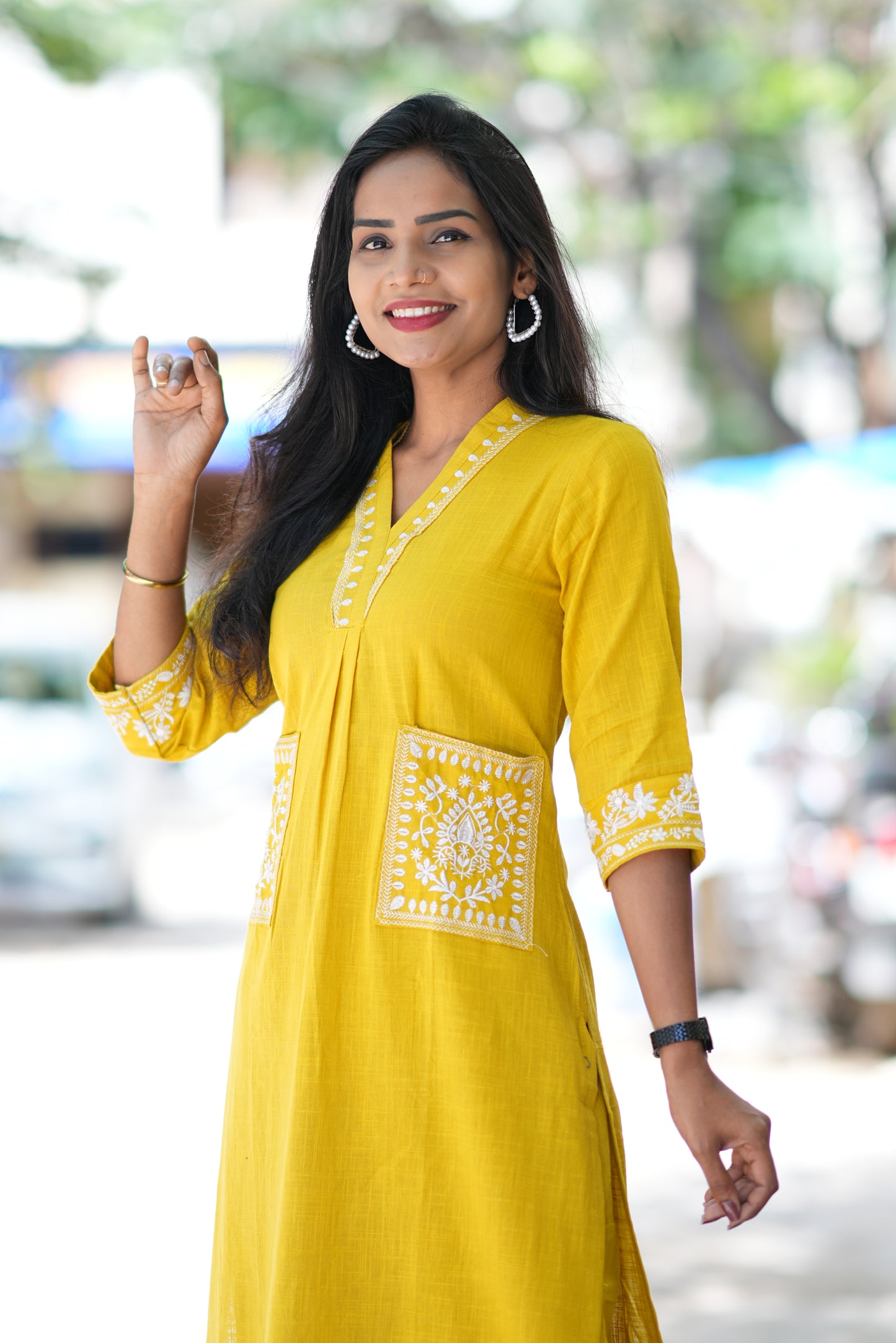 Yellow Color Cordset With Dual Pockets