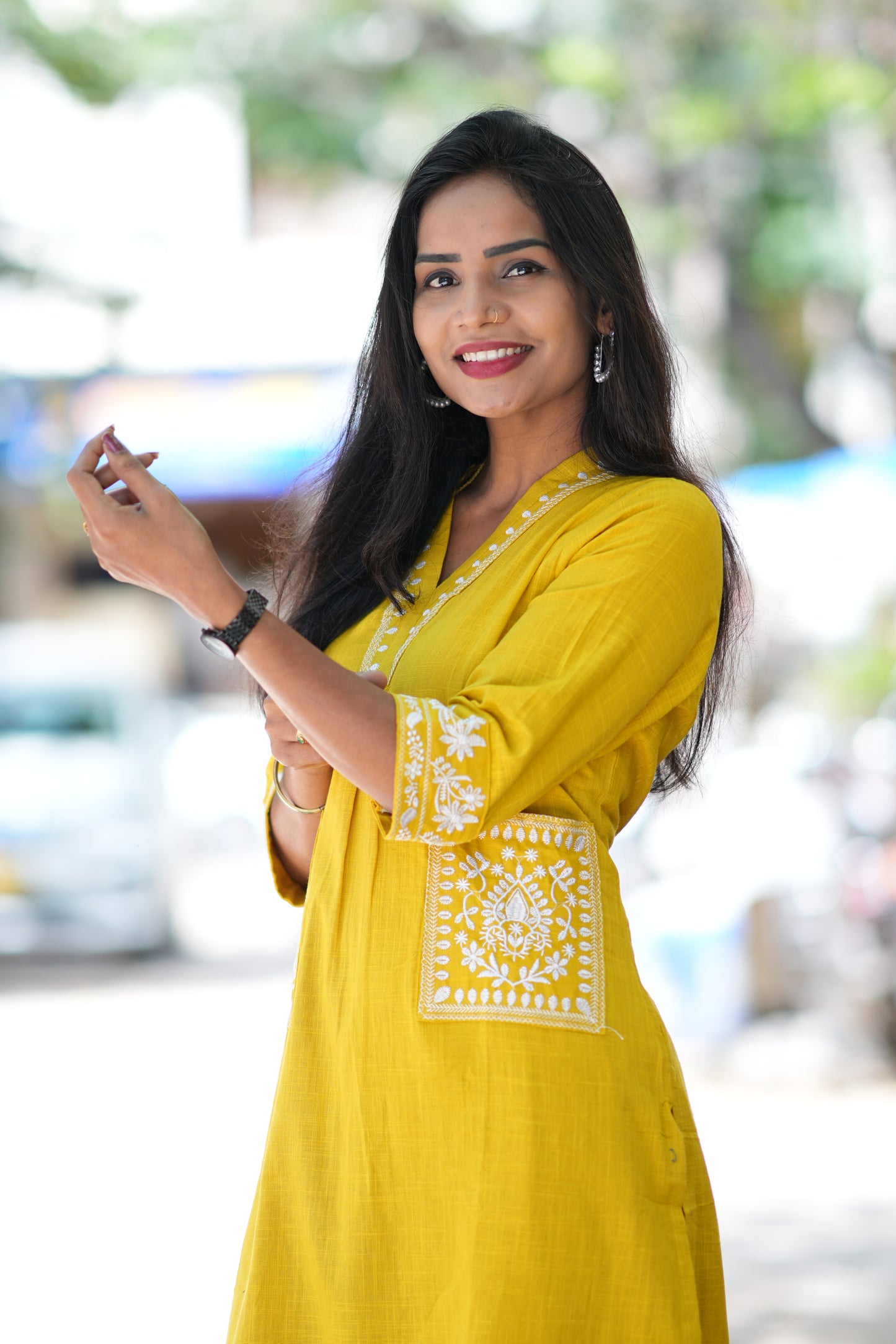 Yellow Color Cordset With Dual Pockets