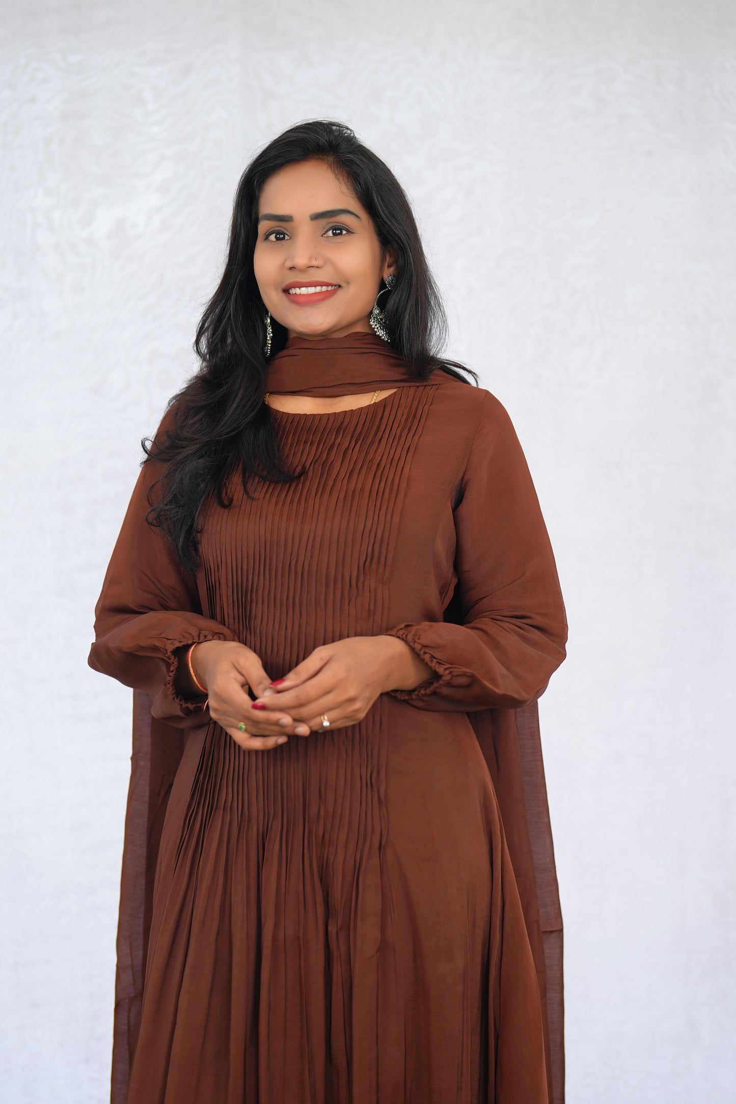 Brown Color Mul Chanderi Stylish 3 Piece Set with Lining
