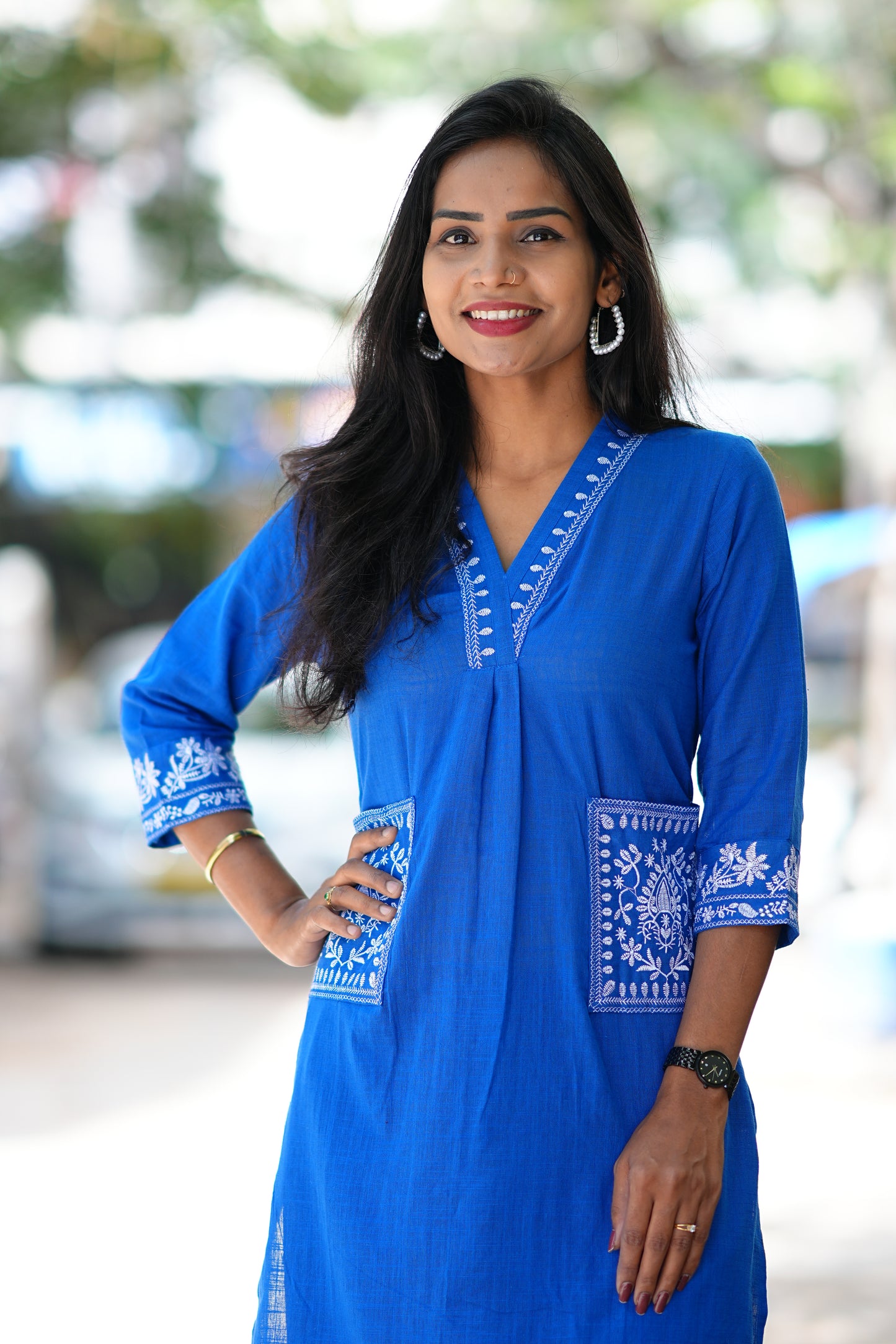 Blue Color Cordset With Dual Pockets