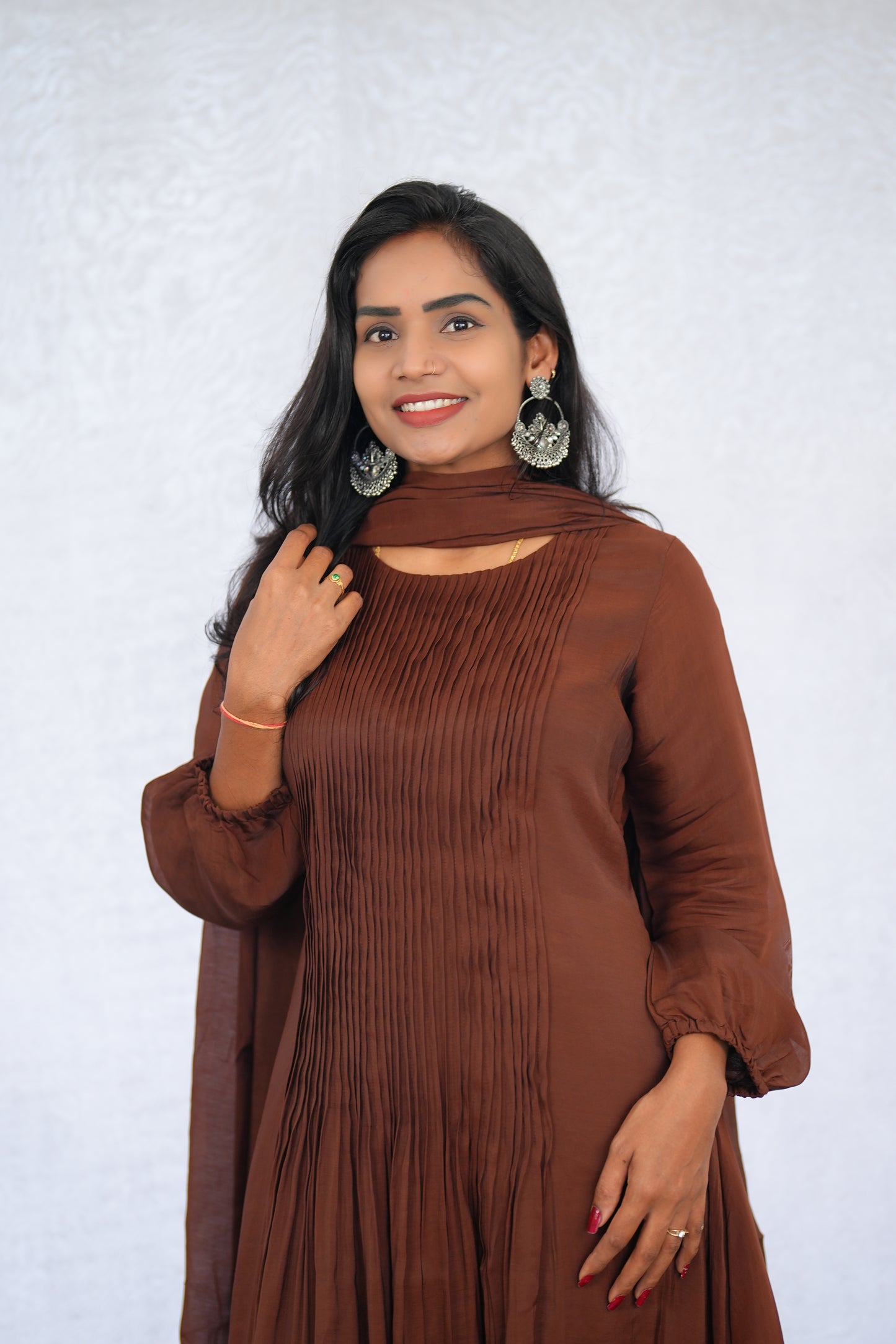 Brown Color Mul Chanderi Stylish 3 Piece Set with Lining