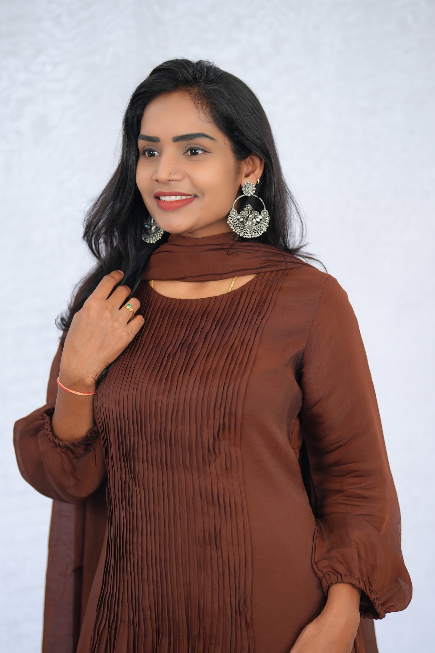 Brown Color Mul Chanderi Stylish 3 Piece Set with Lining