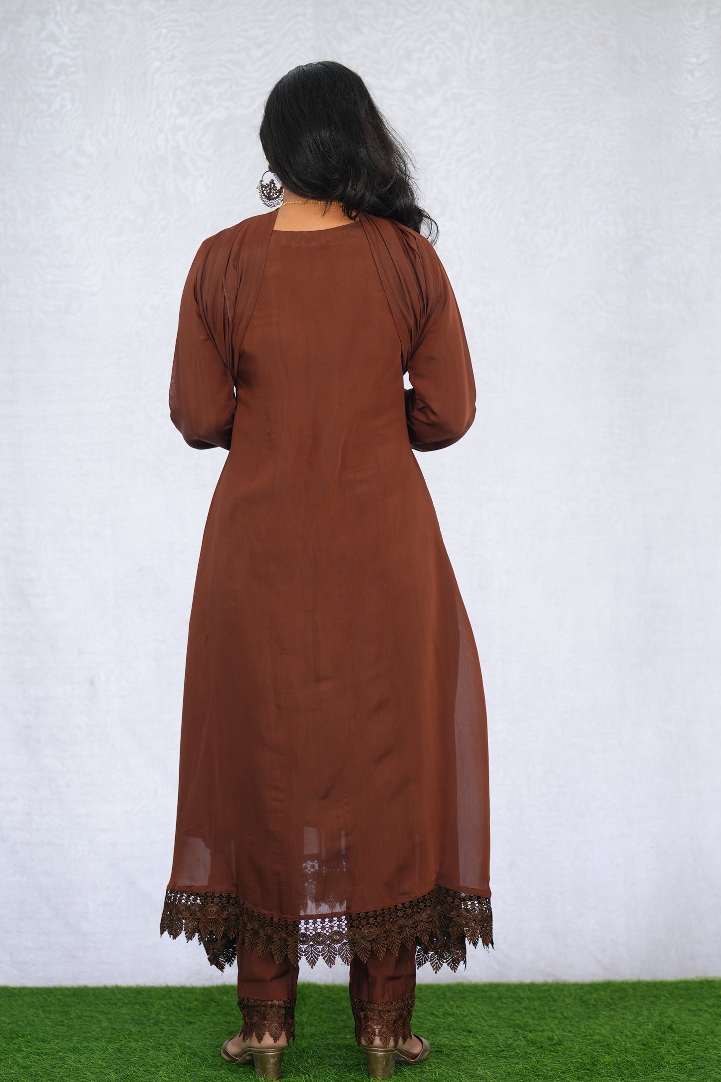 Brown Color Mul Chanderi Stylish 3 Piece Set with Lining