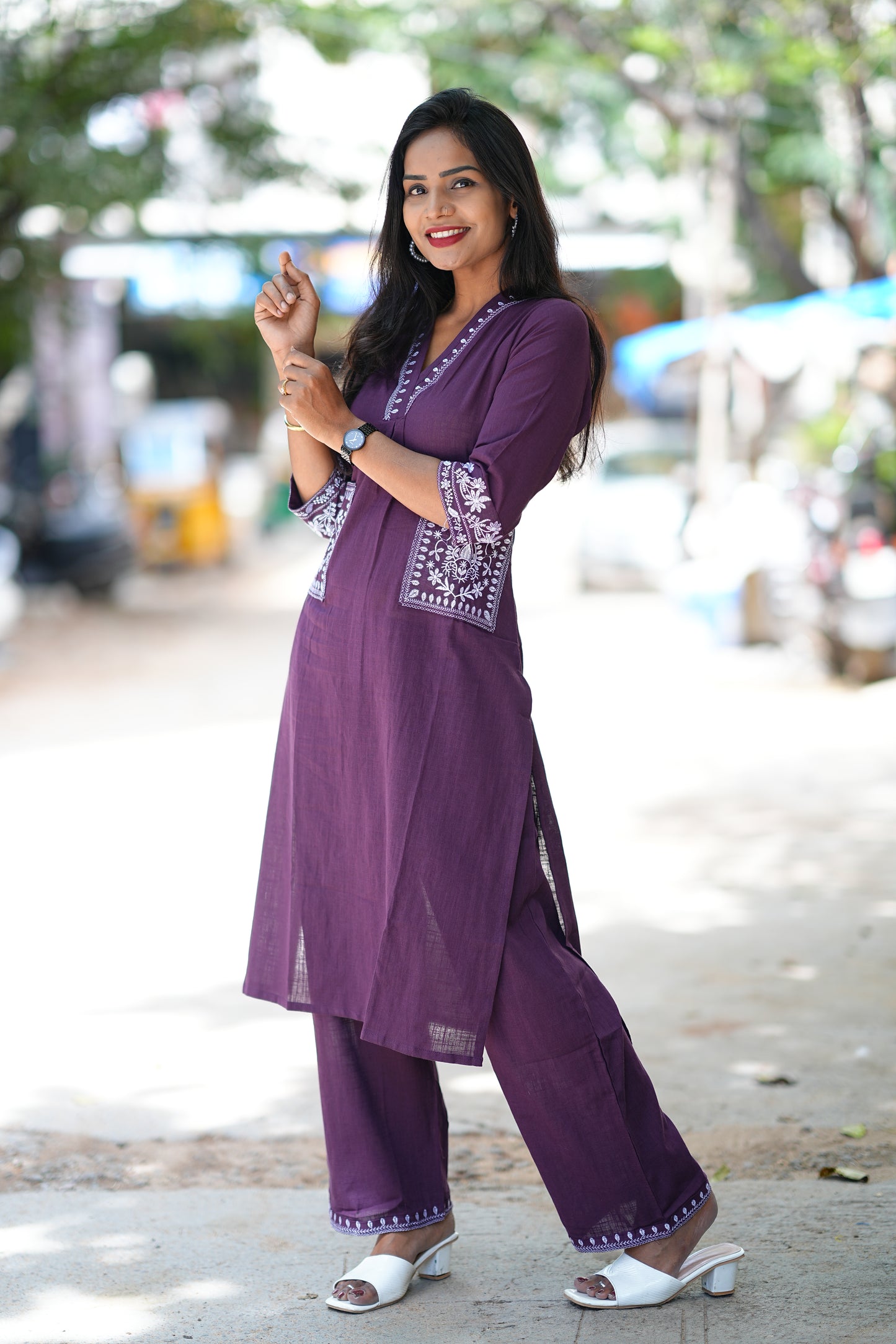 Deep Purple Color Cordset With Dual Pockets