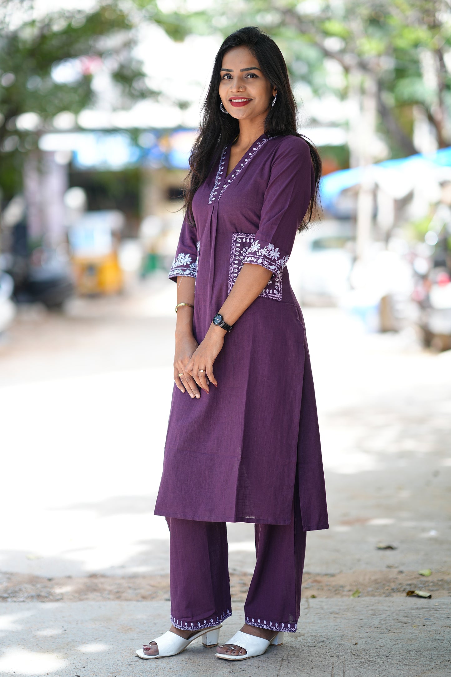 Deep Purple Color Cordset With Dual Pockets