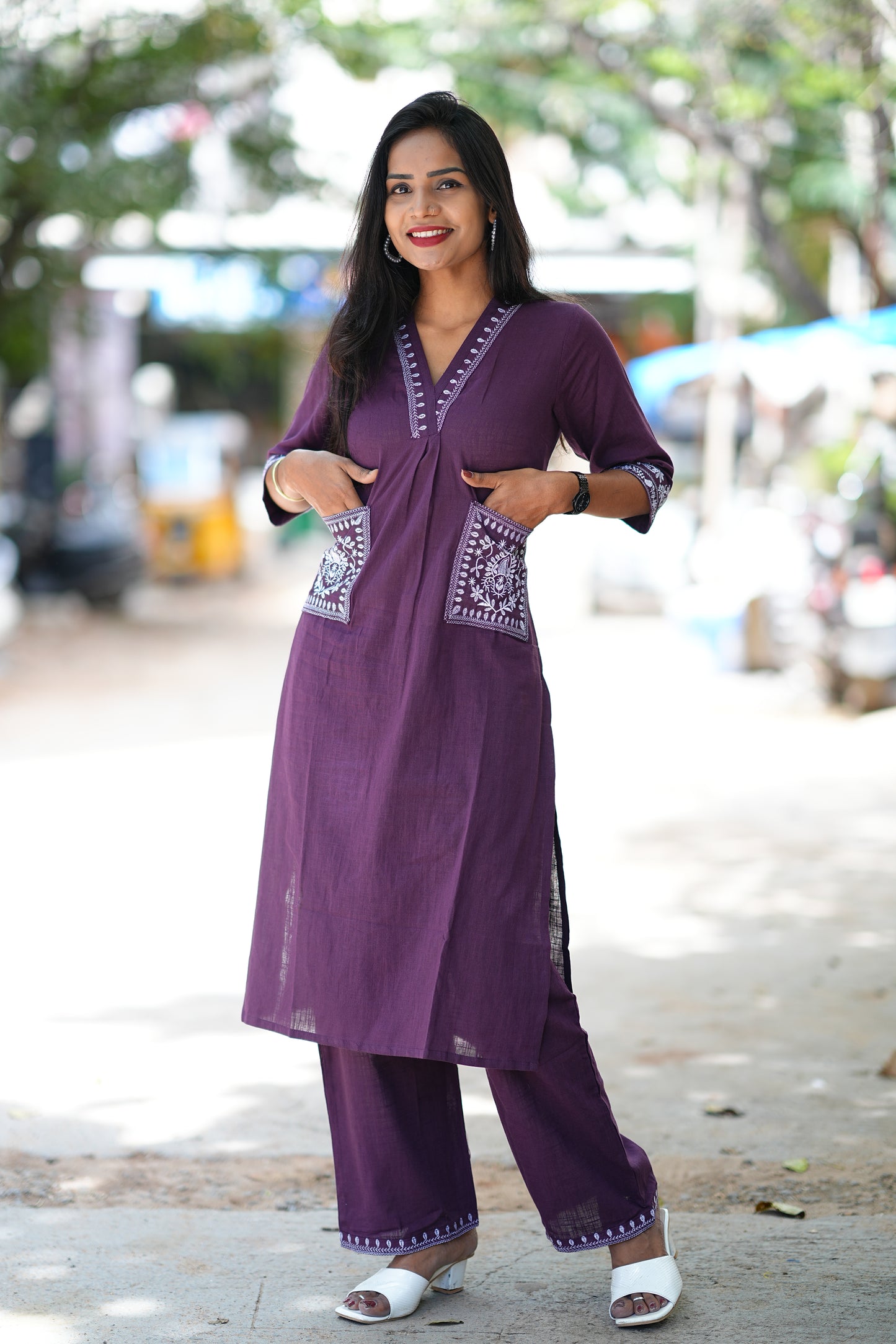 Deep Purple Color Cordset With Dual Pockets