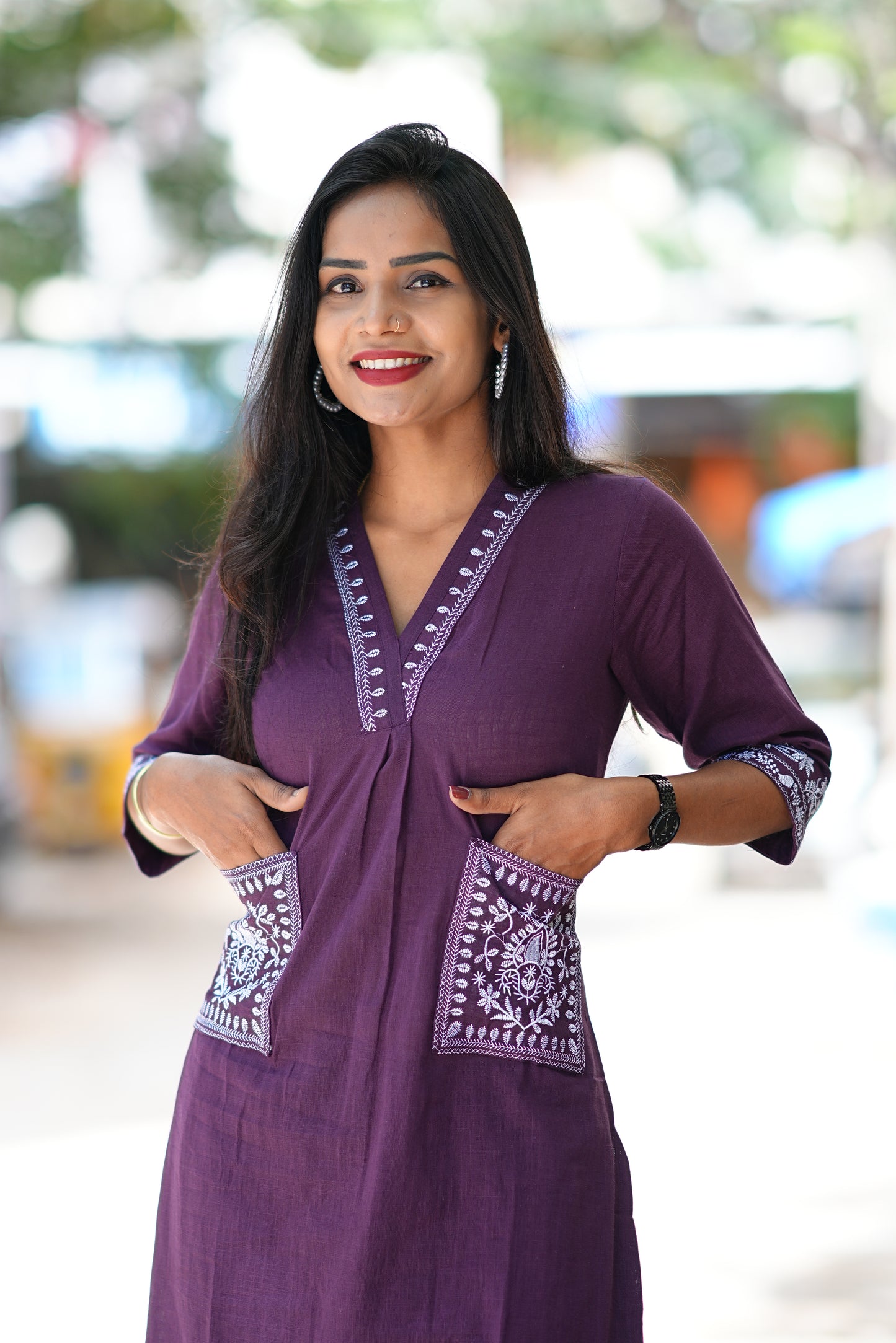 Deep Purple Color Cordset With Dual Pockets