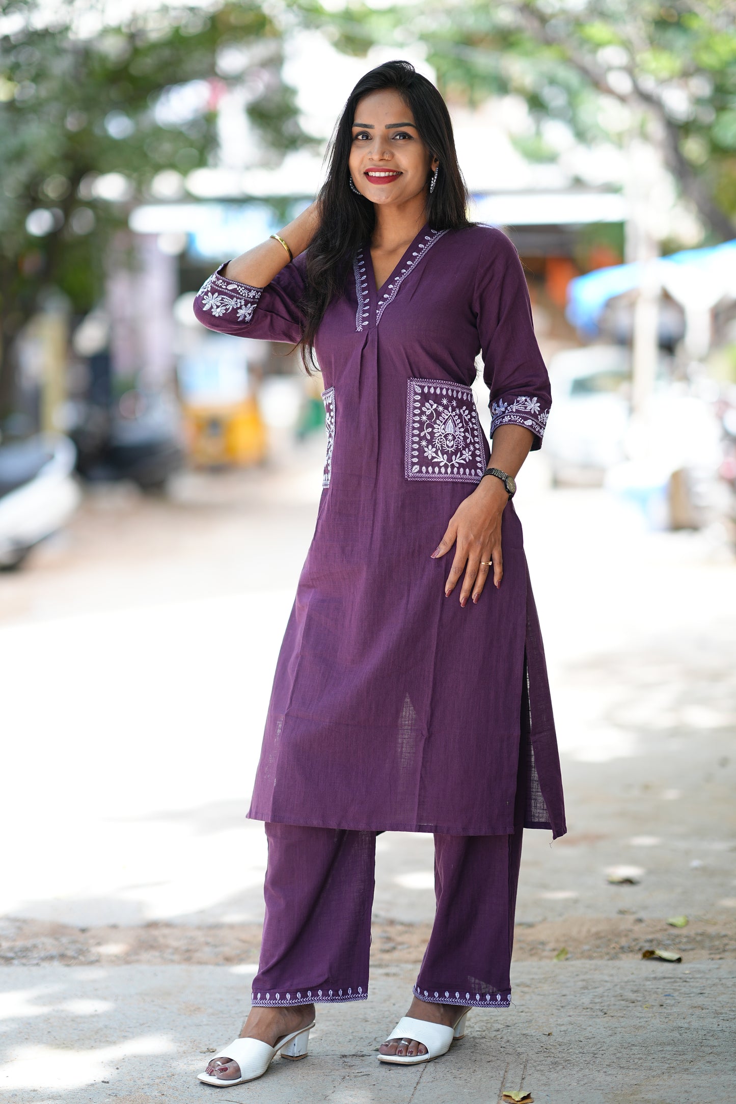 Deep Purple Color Cordset With Dual Pockets