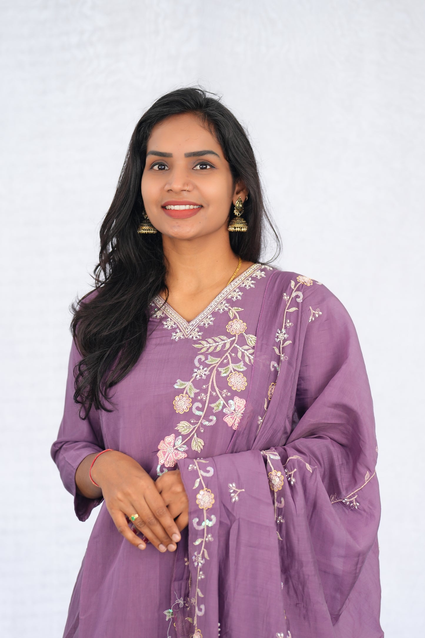 Purple Color Mul chanderi Party Wear 3 Piece set With Complete Lining