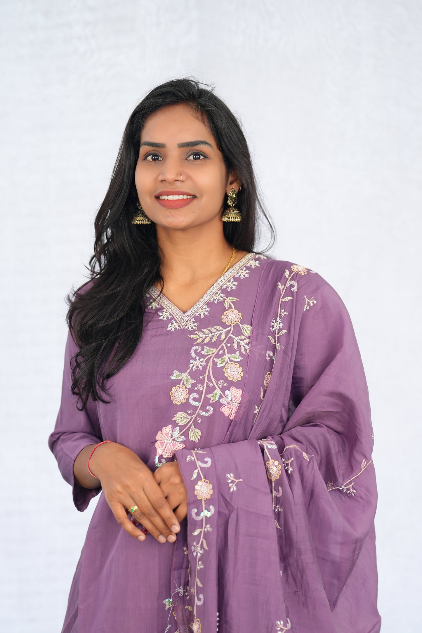 Purple Color Mul chanderi Party Wear 3 Piece set With Complete Lining