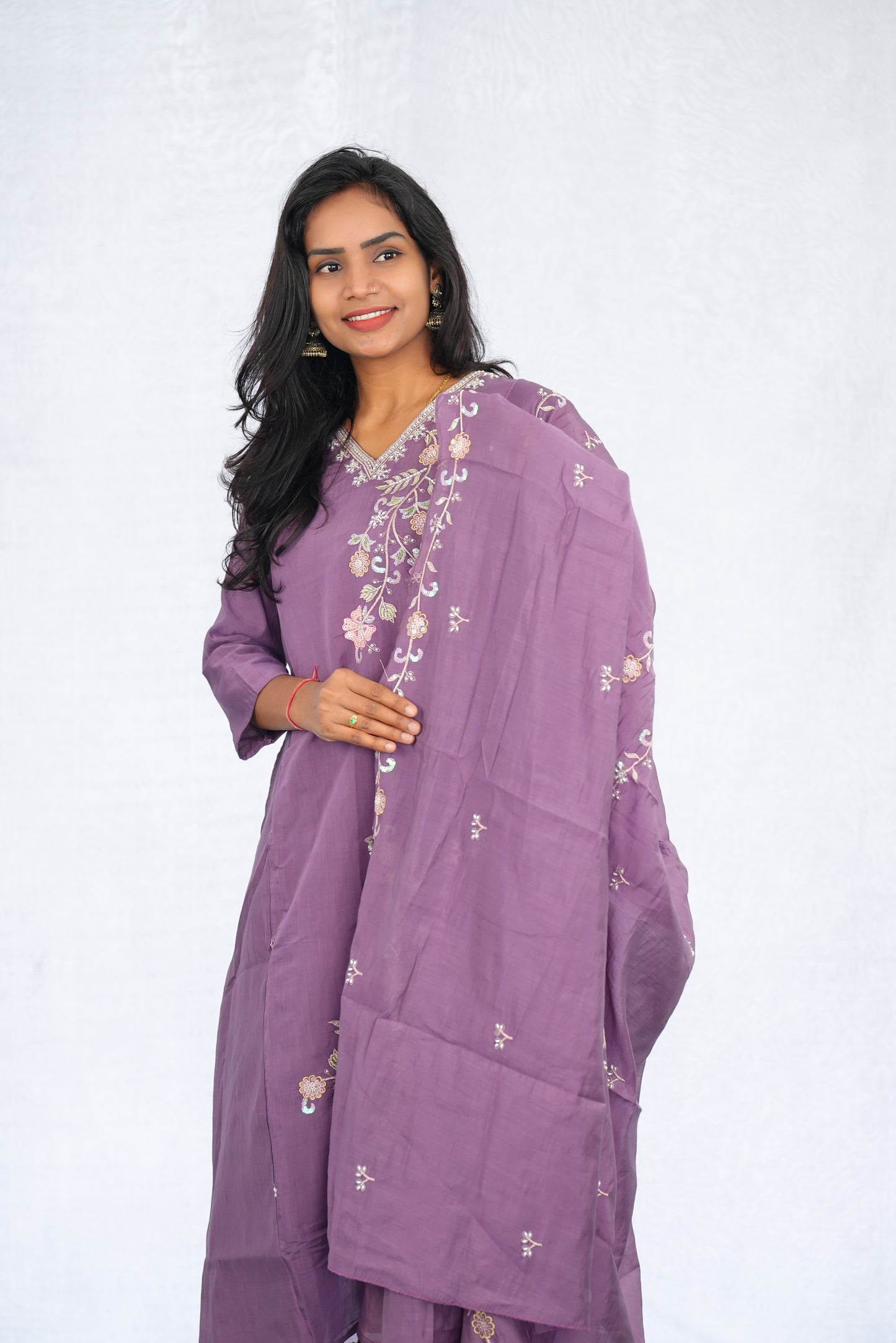 Purple Color Mul chanderi Party Wear 3 Piece set With Complete Lining