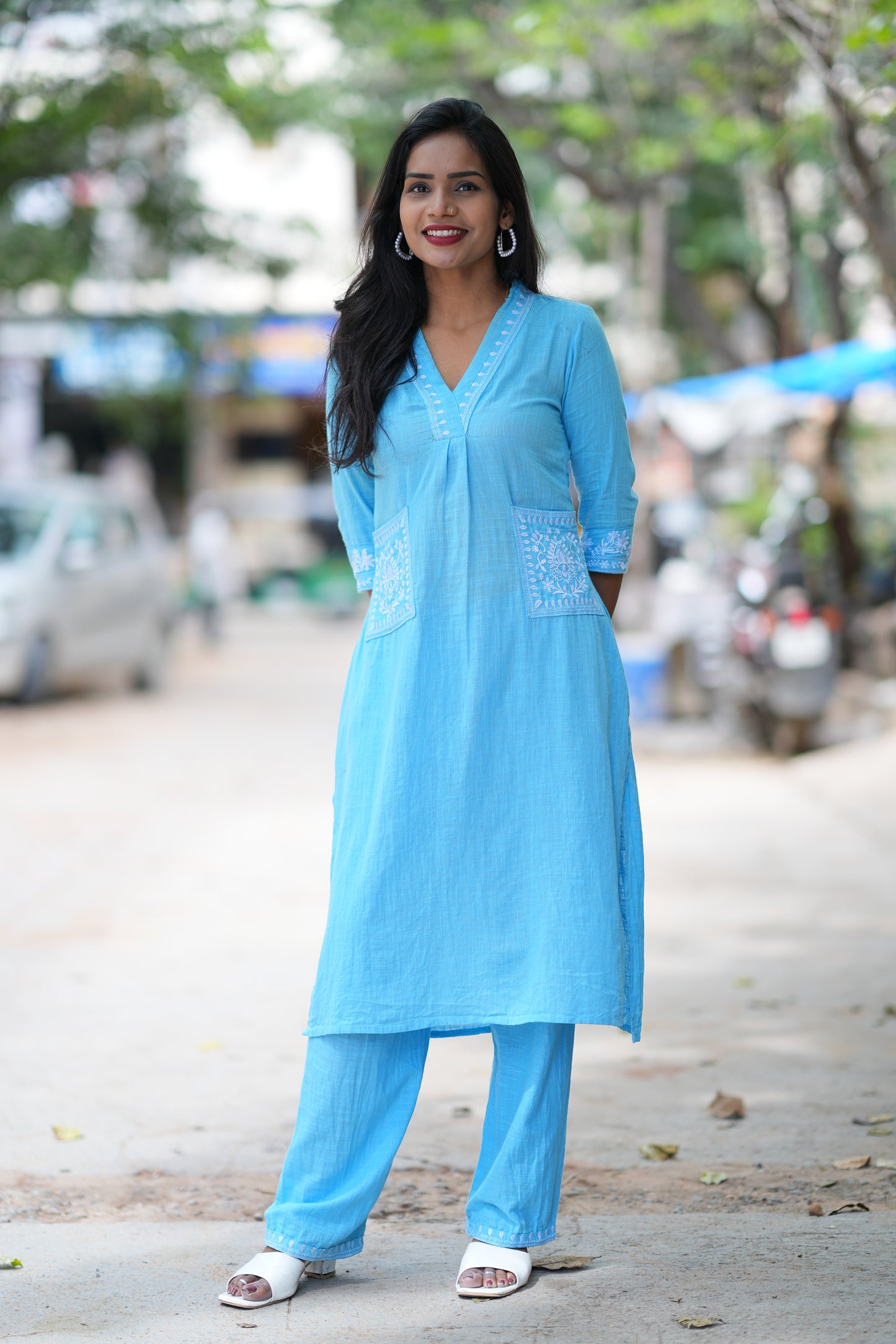 Sky Blue Color Cordset With Dual Pockets