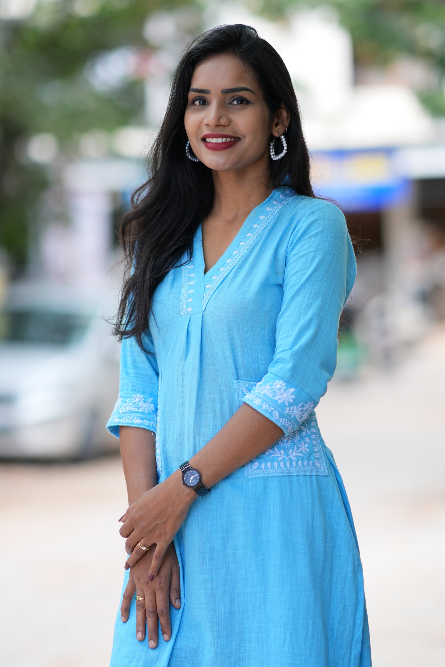 Sky Blue Color Cordset With Dual Pockets