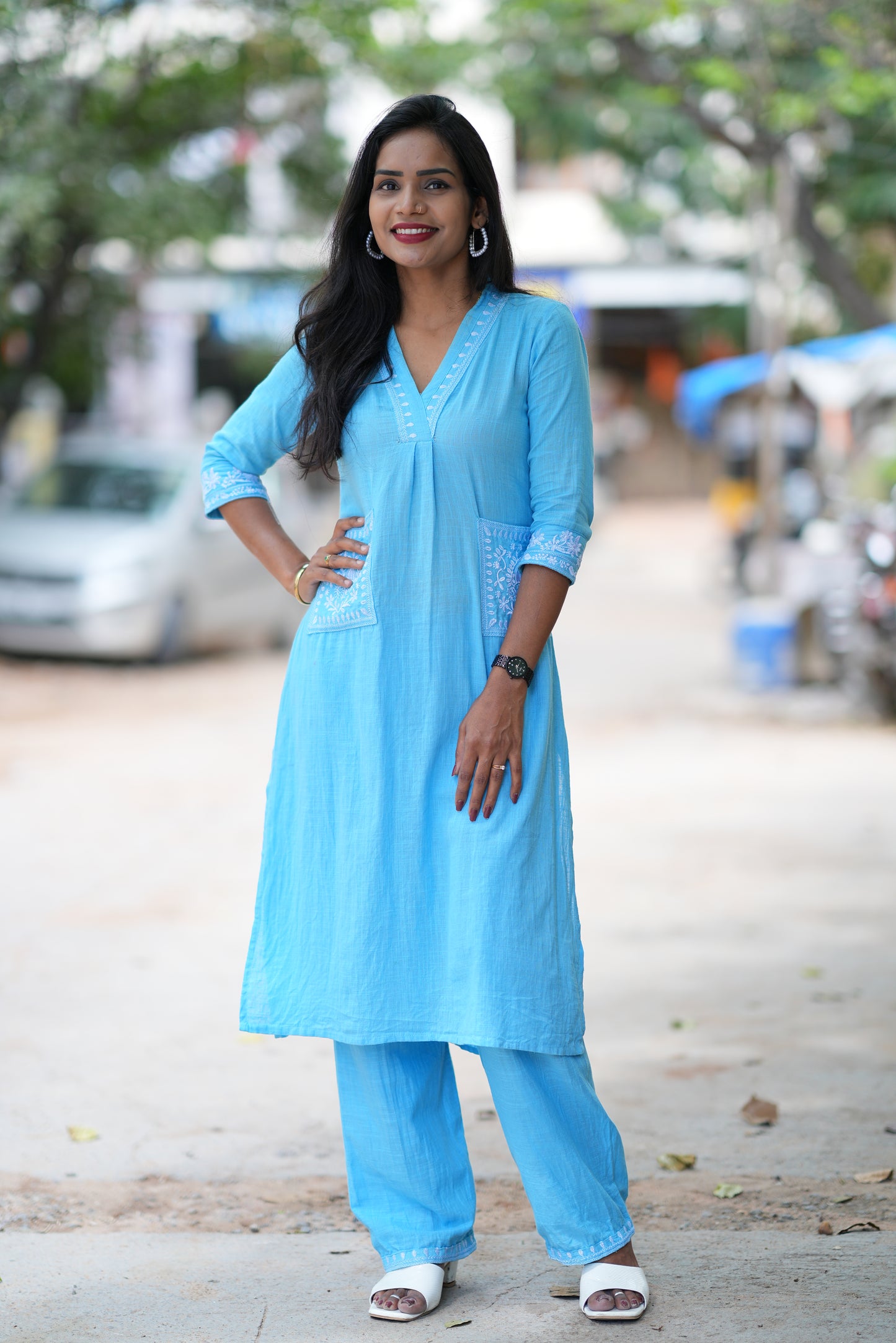 Sky Blue Color Cordset With Dual Pockets