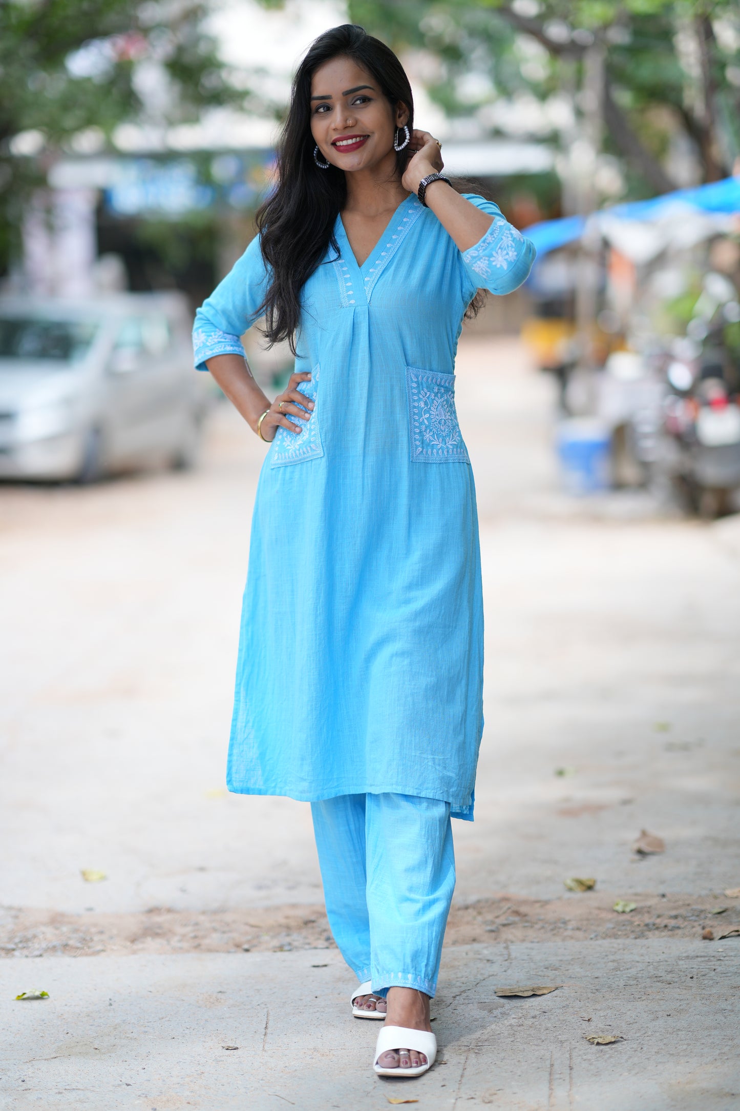 Sky Blue Color Cordset With Dual Pockets