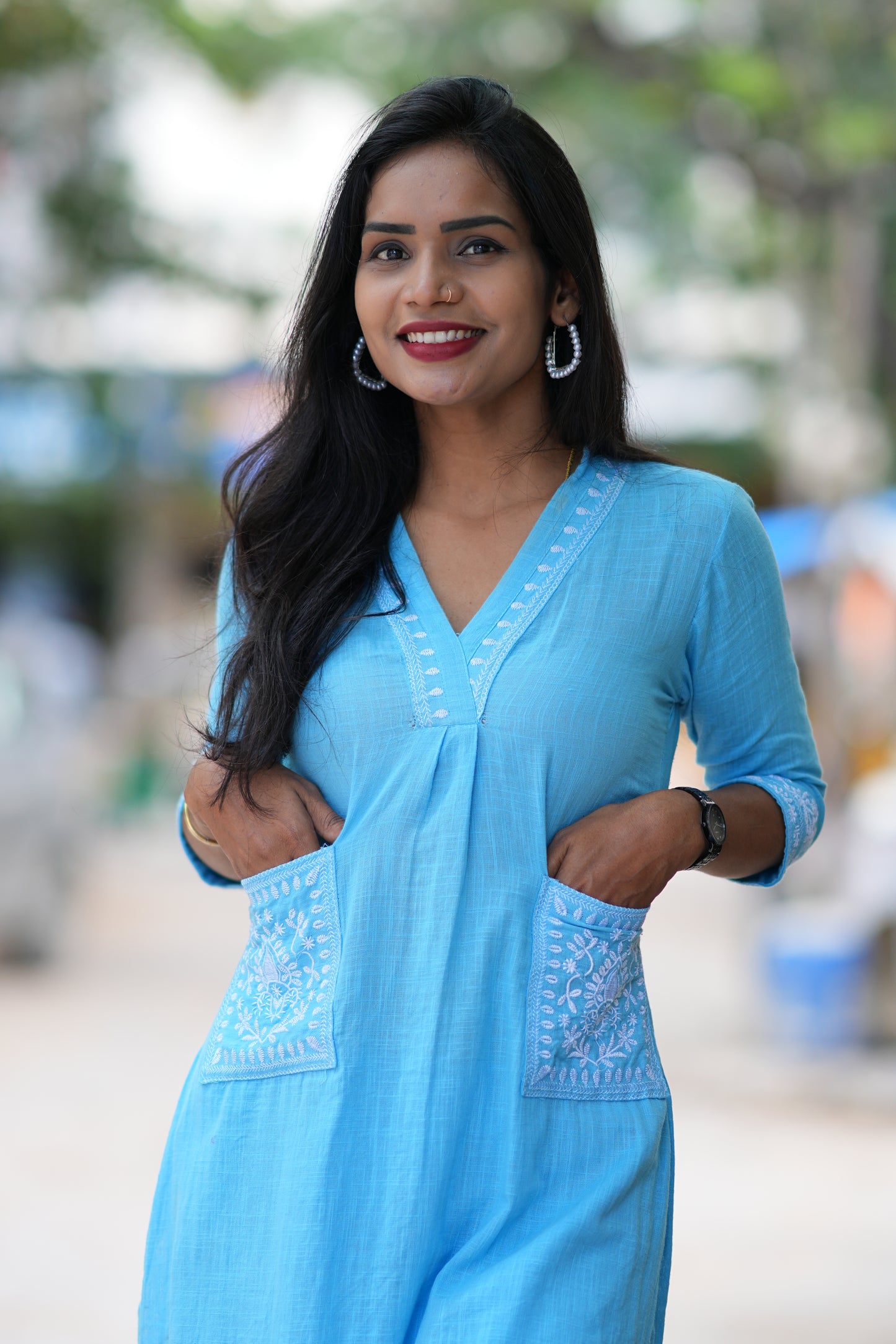 Sky Blue Color Cordset With Dual Pockets