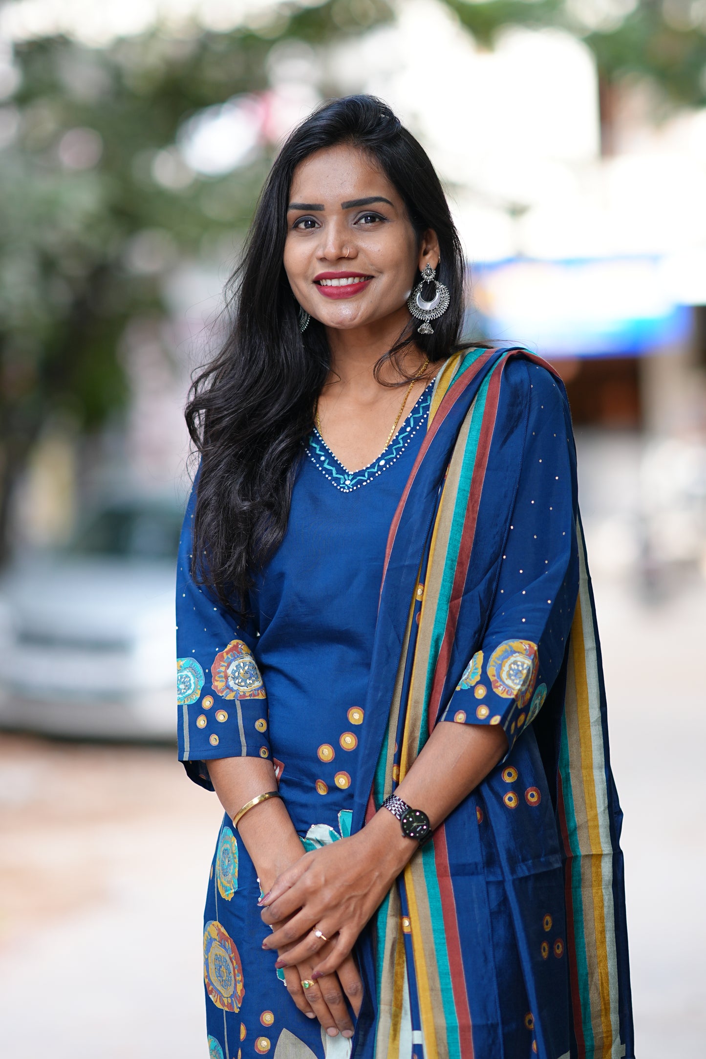 Royal Blue Color Modal Silk 3 Piece Set With Complete Lining