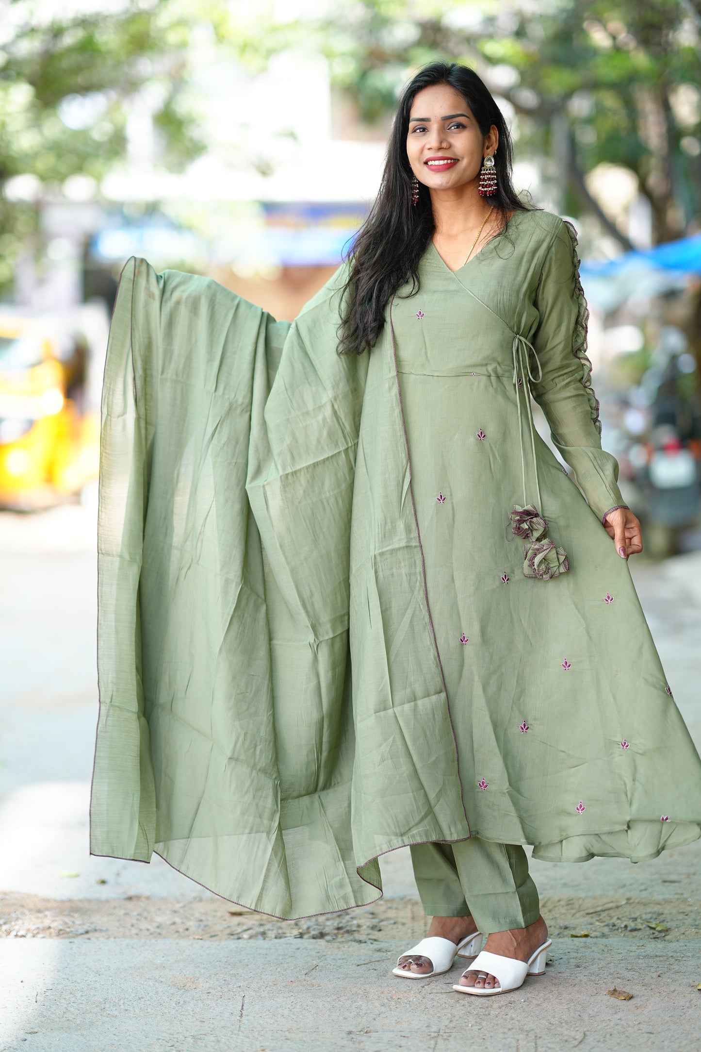 Olive Green Colour Boutique Style Mul Chanderi Designer 3 Piece Set