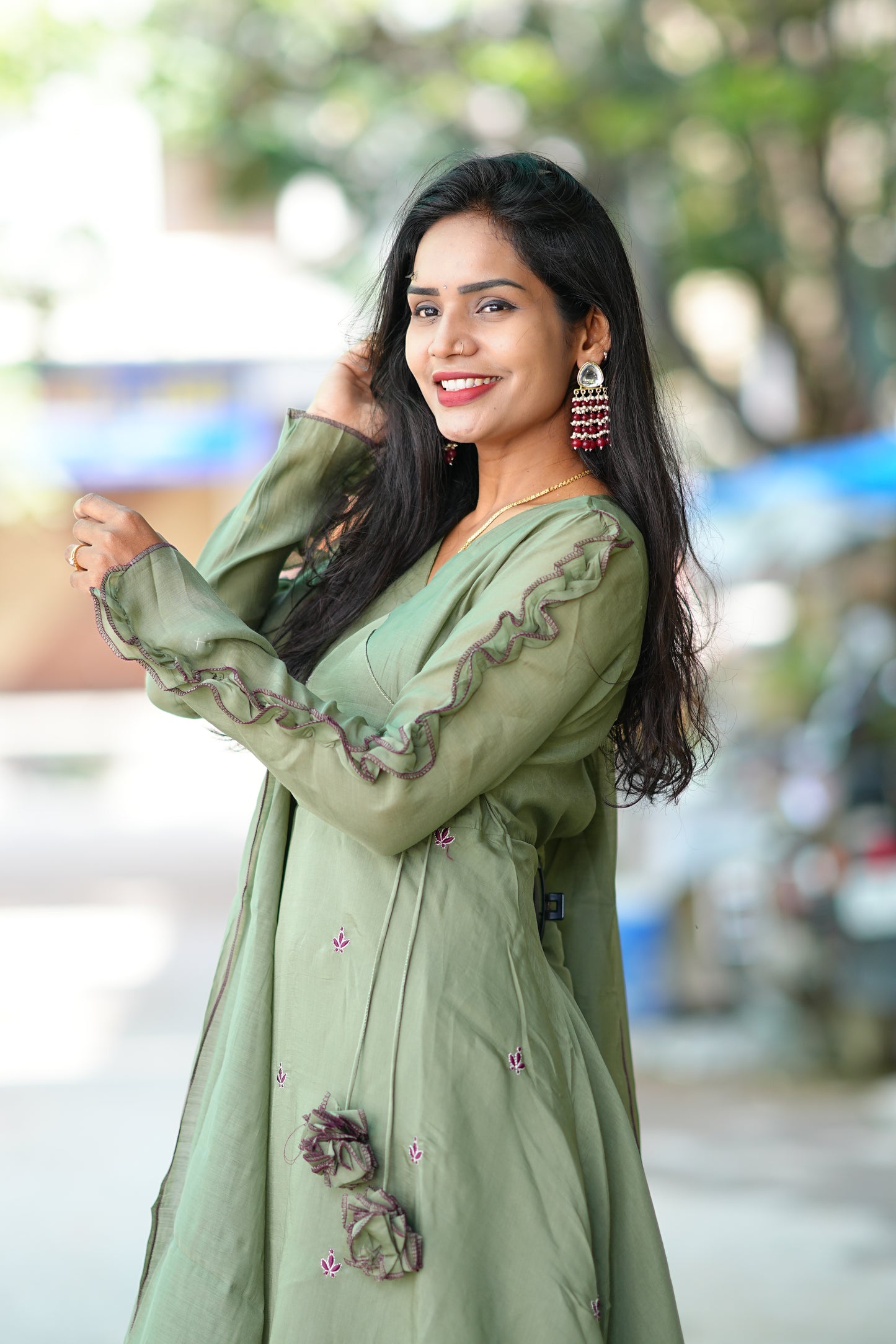 Olive Green Colour Boutique Style Mul Chanderi Designer 3 Piece Set