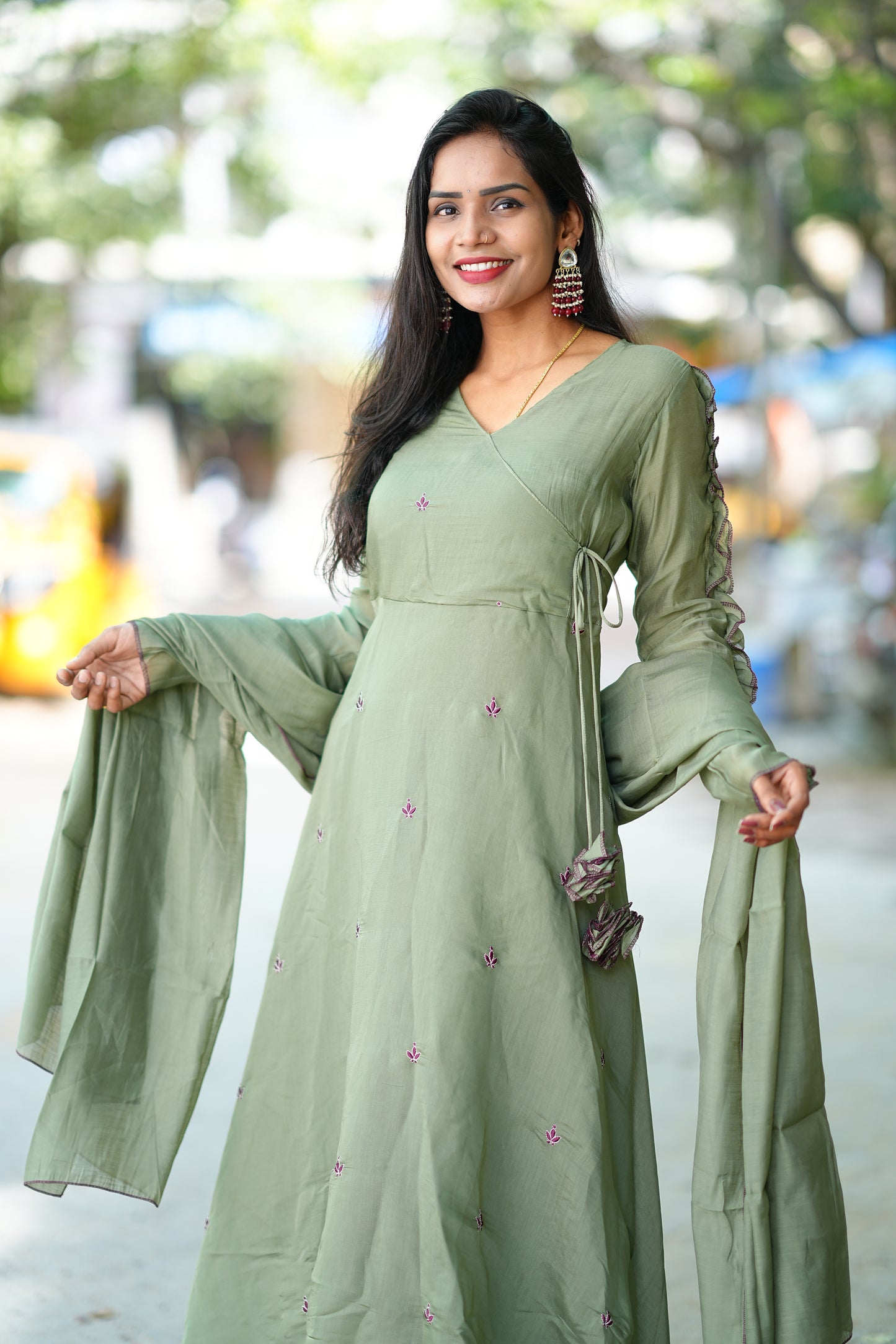 Olive Green Colour Boutique Style Mul Chanderi Designer 3 Piece Set
