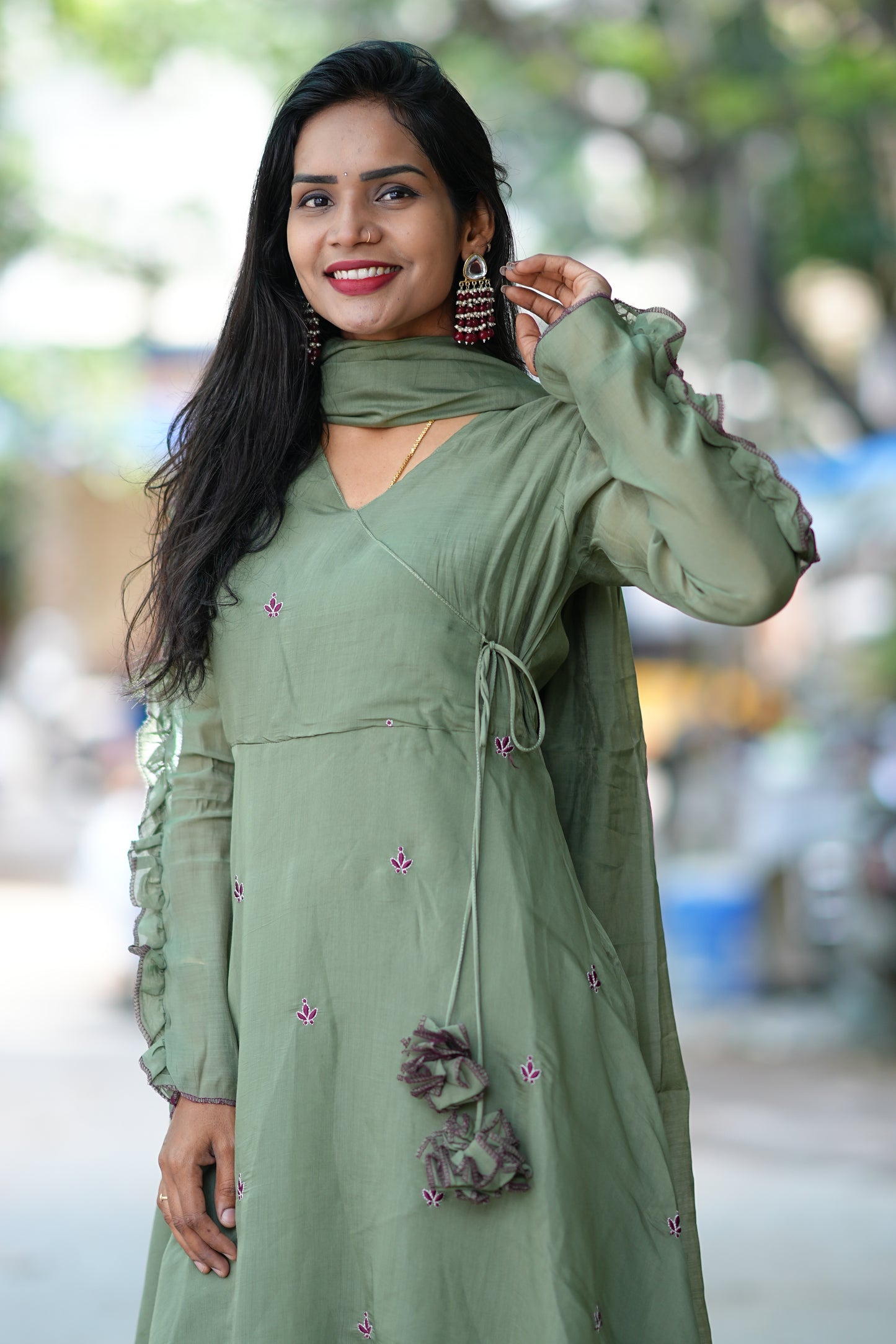 Olive Green Colour Boutique Style Mul Chanderi Designer 3 Piece Set