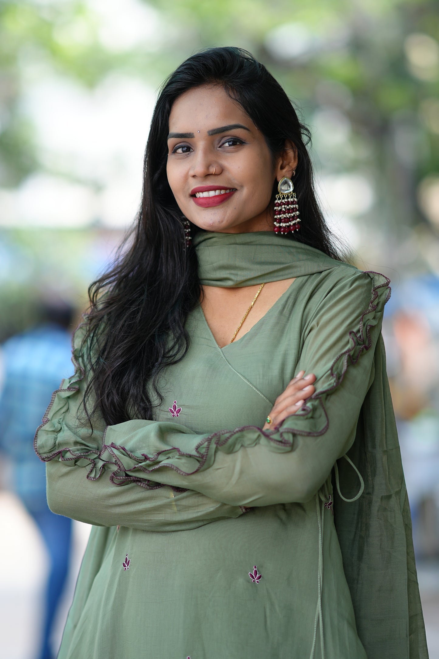 Olive Green Colour Boutique Style Mul Chanderi Designer 3 Piece Set